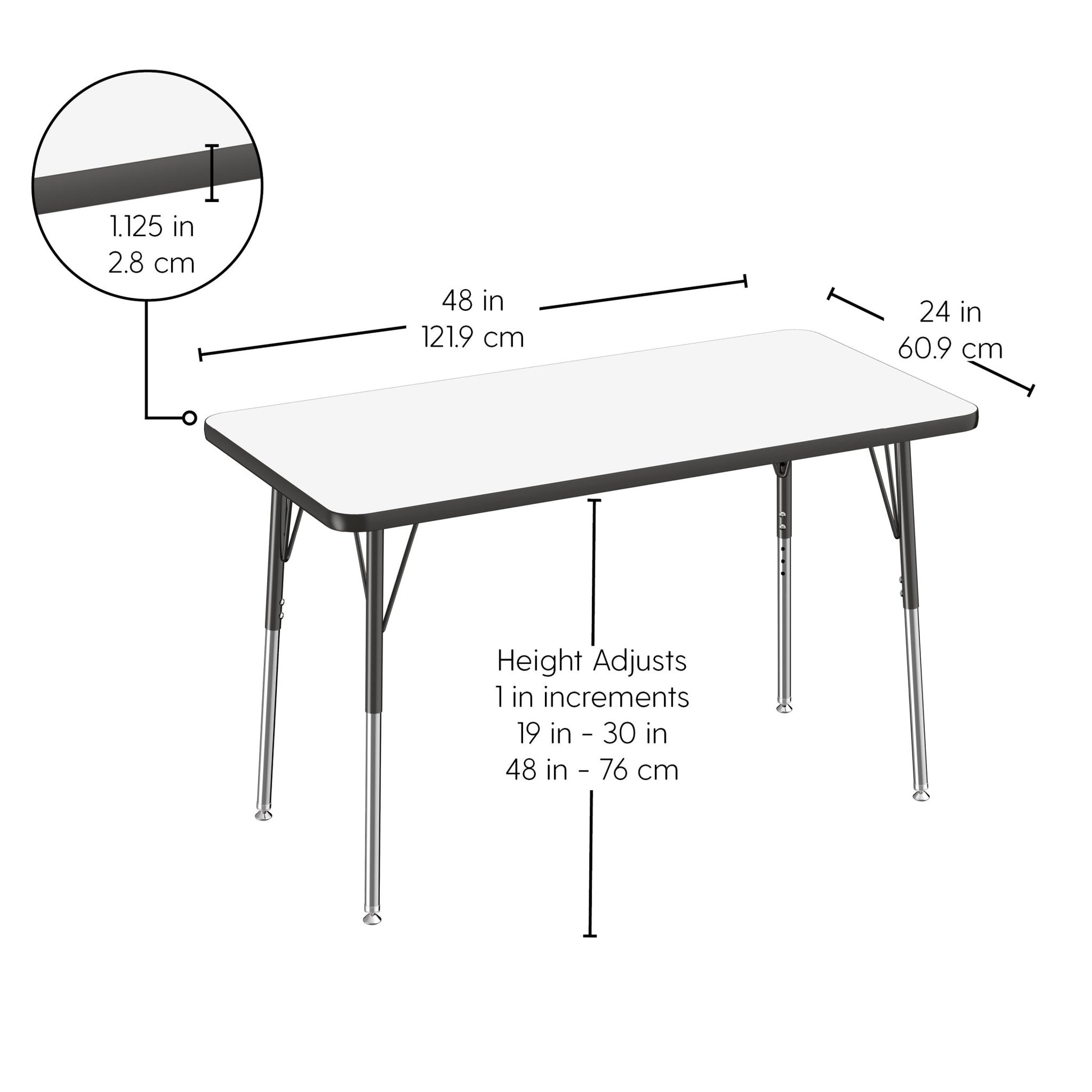 FDP 24" x 48" Rectangle Dry - Erase Activity Table with Adjustable Standard Swivel Glide Legs (FDP - 10160 - XX) - SchoolOutlet