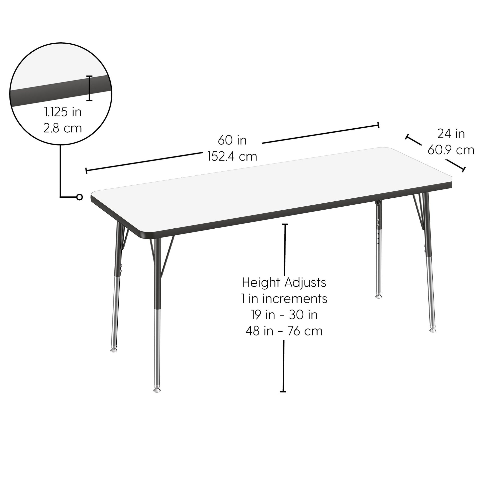 FDP 24" x 60" Rectangle Dry - Erase Activity Table with Adjustable Standard Swivel Glide Legs (FDP - 10164 - XX) - SchoolOutlet