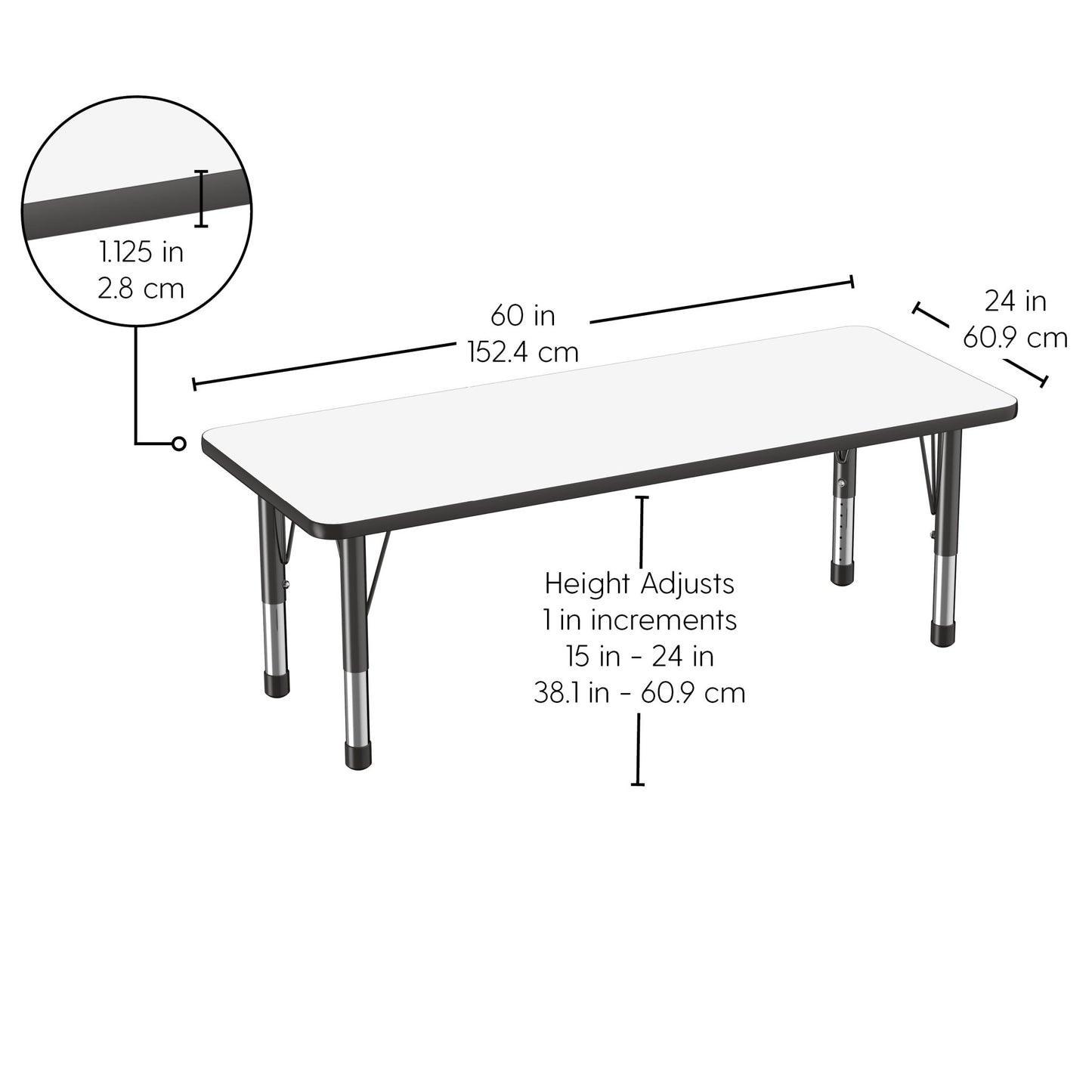 FDP 24" x 60" Rectangle Dry - Erase Activity Table with Adjustable Chunky Legs (FDP - 10166 - XX) - SchoolOutlet