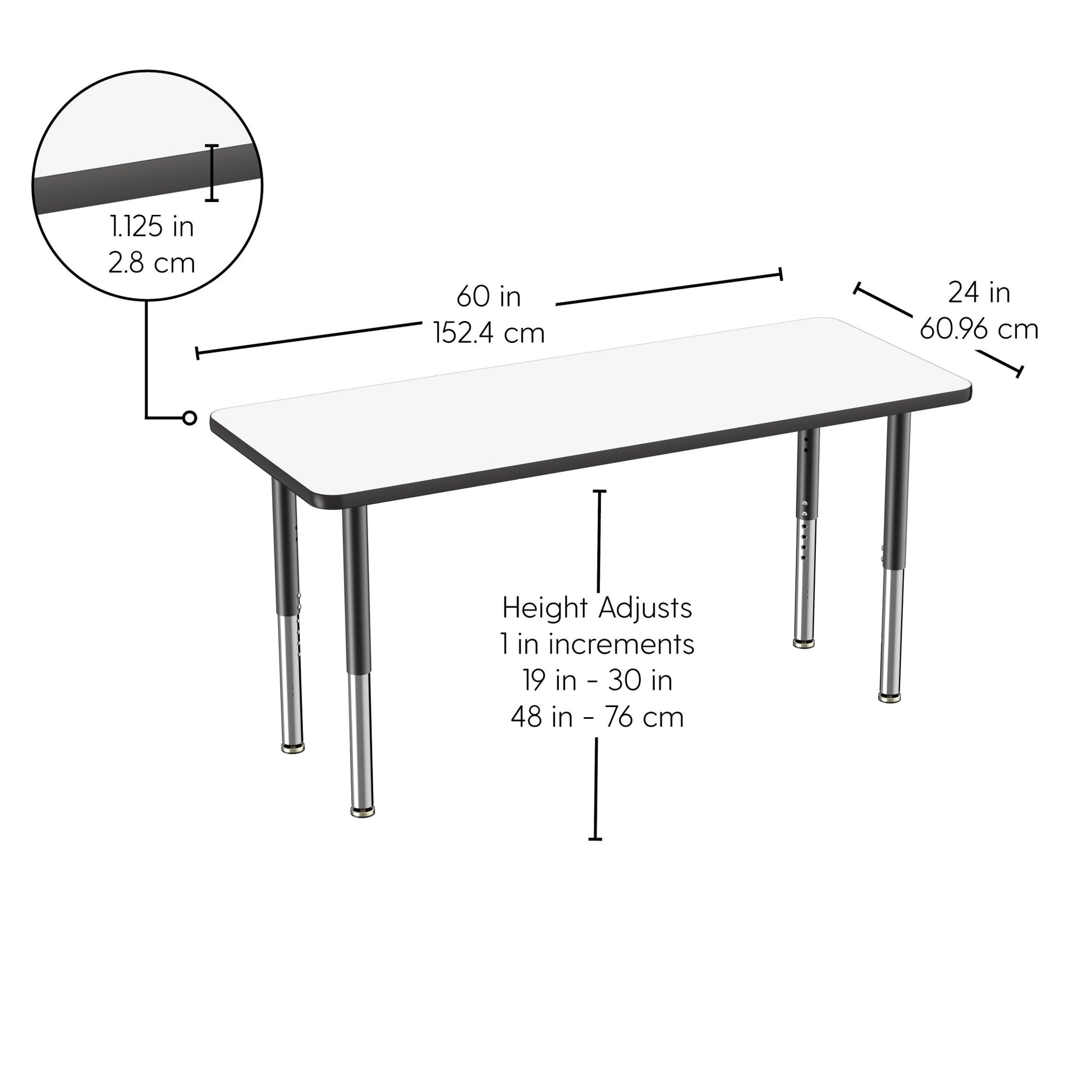 FDP 24" x 60" Rectangle Dry - Erase Activity Table with Adjustable Super Legs (FDP - 10167 - XX) - SchoolOutlet