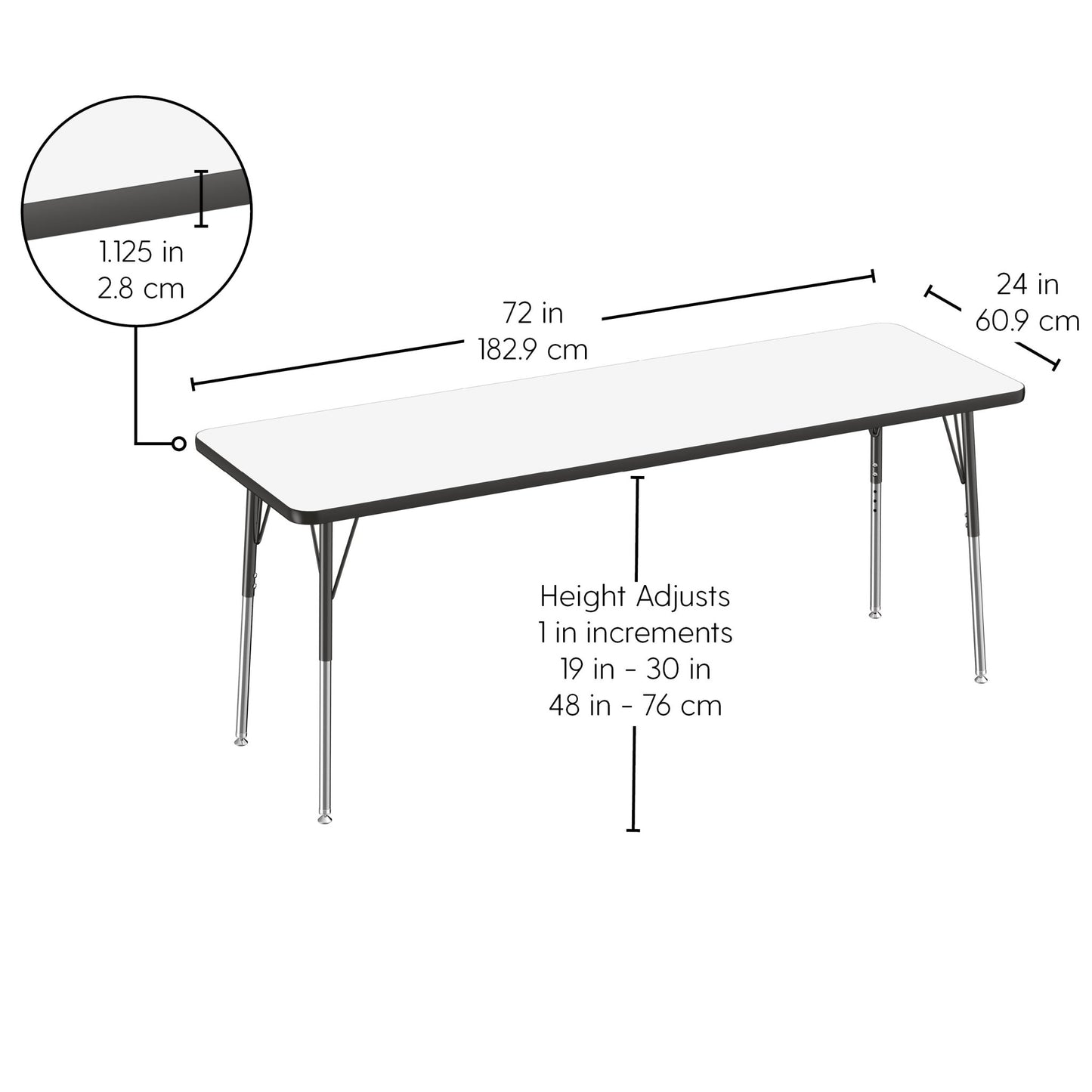 FDP 24" x 72" Rectangle Dry - Erase Activity Table with Adjustable Standard Swivel Glide Legs (FDP - 10168 - XX) - SchoolOutlet