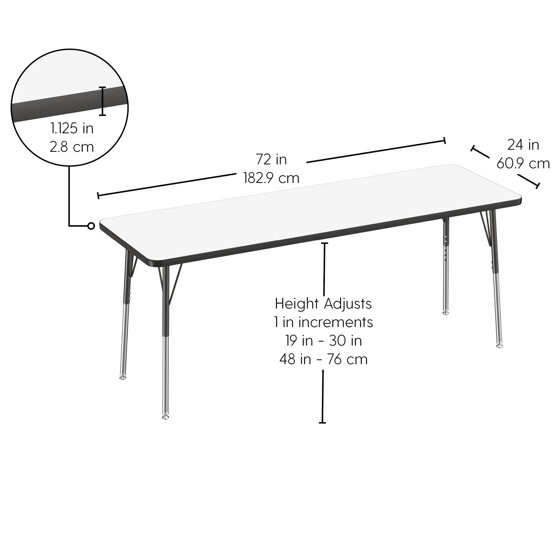 FDP 24" x 72" Rectangle Dry - Erase Activity Table with Adjustable Standard Swivel Glide Legs (FDP - 10168 - XX) - SchoolOutlet