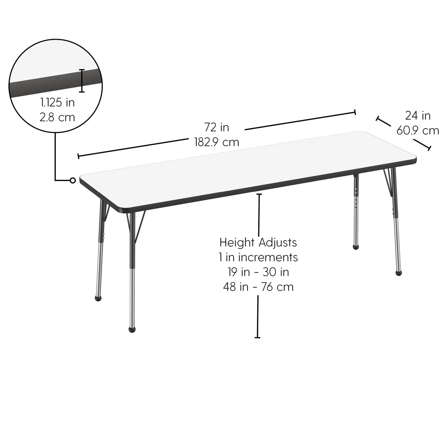 FDP 24" x 72" Rectangle Dry - Erase Activity Table with Adjustable Standard Ball Glide Legs (FDP - 10169 - XX) - SchoolOutlet