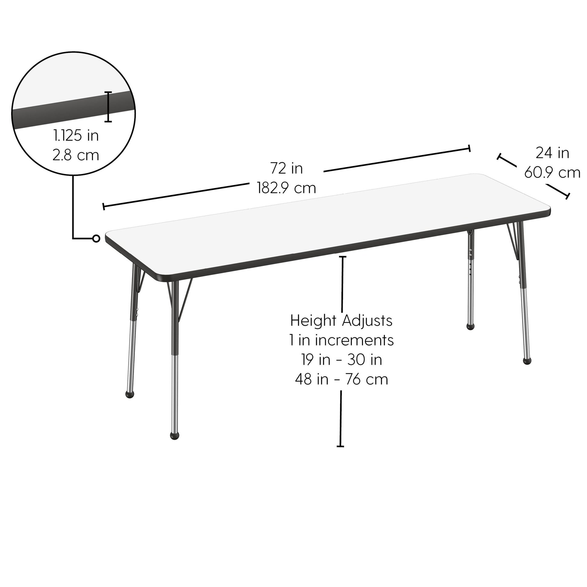 FDP 24" x 72" Rectangle Dry - Erase Activity Table with Adjustable Standard Ball Glide Legs (FDP - 10169 - XX) - SchoolOutlet
