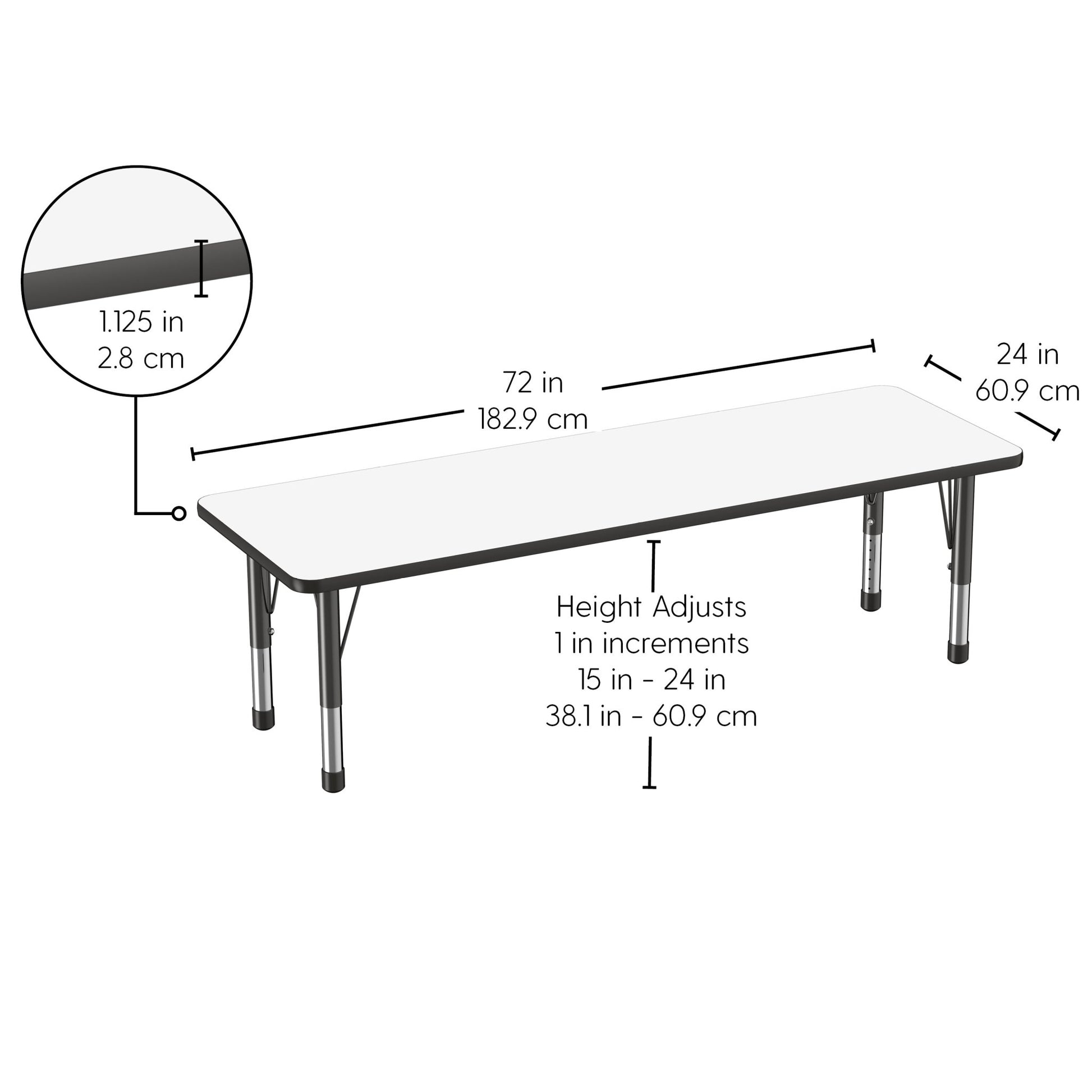 FDP 24" x 72" Rectangle Dry - Erase Activity Table with Adjustable Chunky Legs (FDP - 10170 - XX) - SchoolOutlet