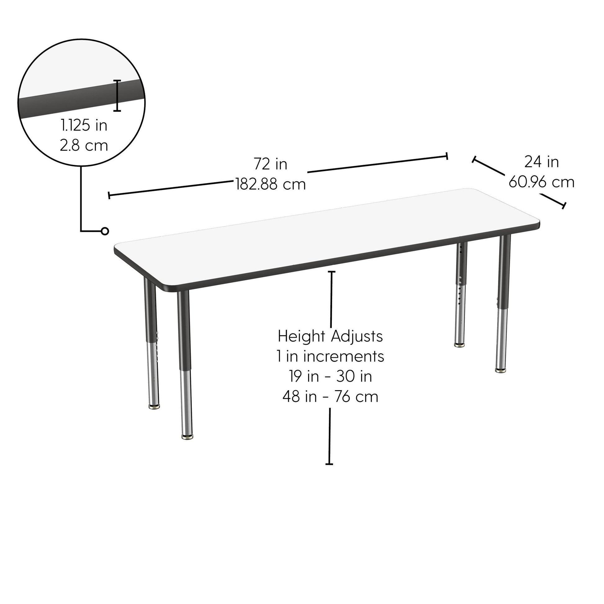 FDP 24" x 72" Rectangle Dry - Erase Activity Table with Adjustable Super Legs (FDP - 10171 - XX) - SchoolOutlet