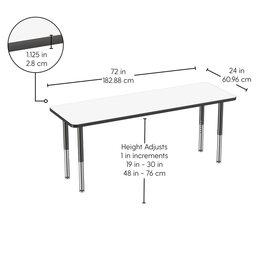 FDP 24" x 72" Rectangle Dry - Erase Activity Table with Adjustable Super Legs (FDP - 10171 - XX) - SchoolOutlet