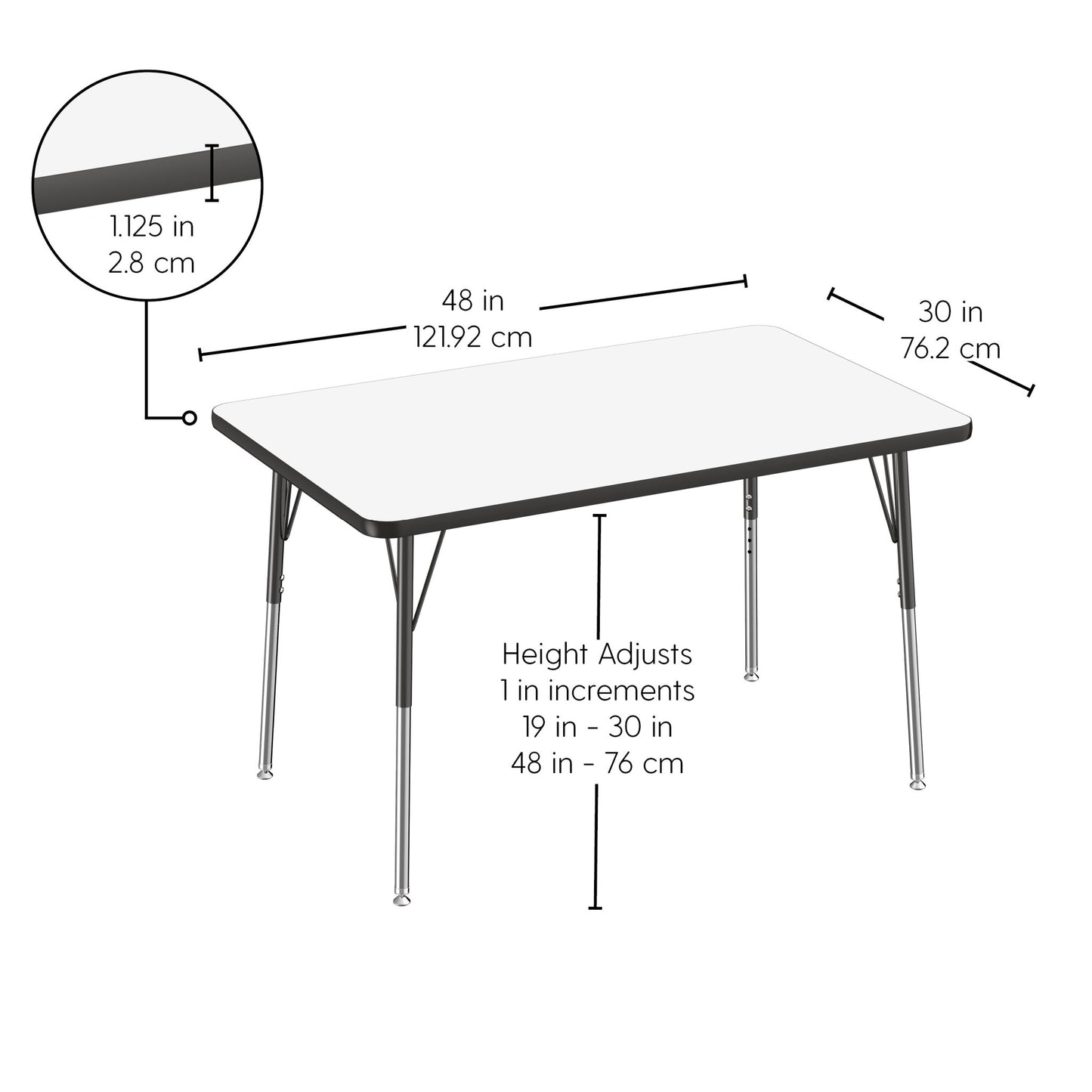 FDP 30" x 48" Rectangle Dry - Erase Activity Table with Adjustable Standard Swivel Glide Legs (FDP - 10172 - XX) - SchoolOutlet
