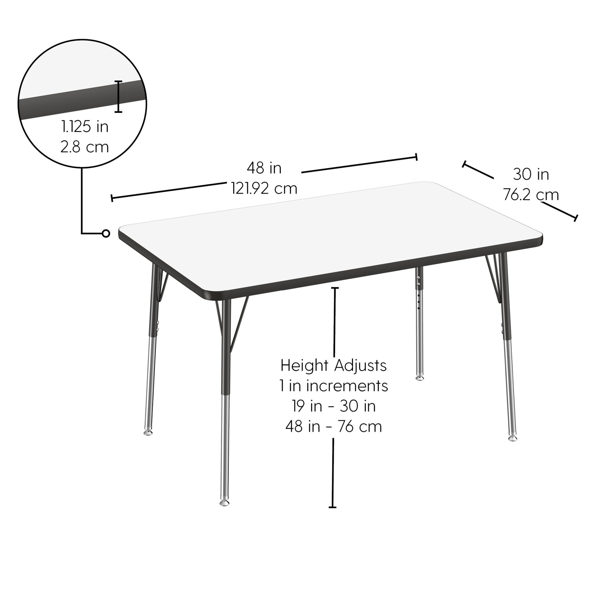 FDP 30" x 48" Rectangle Dry - Erase Activity Table with Adjustable Standard Swivel Glide Legs (FDP - 10172 - XX) - SchoolOutlet