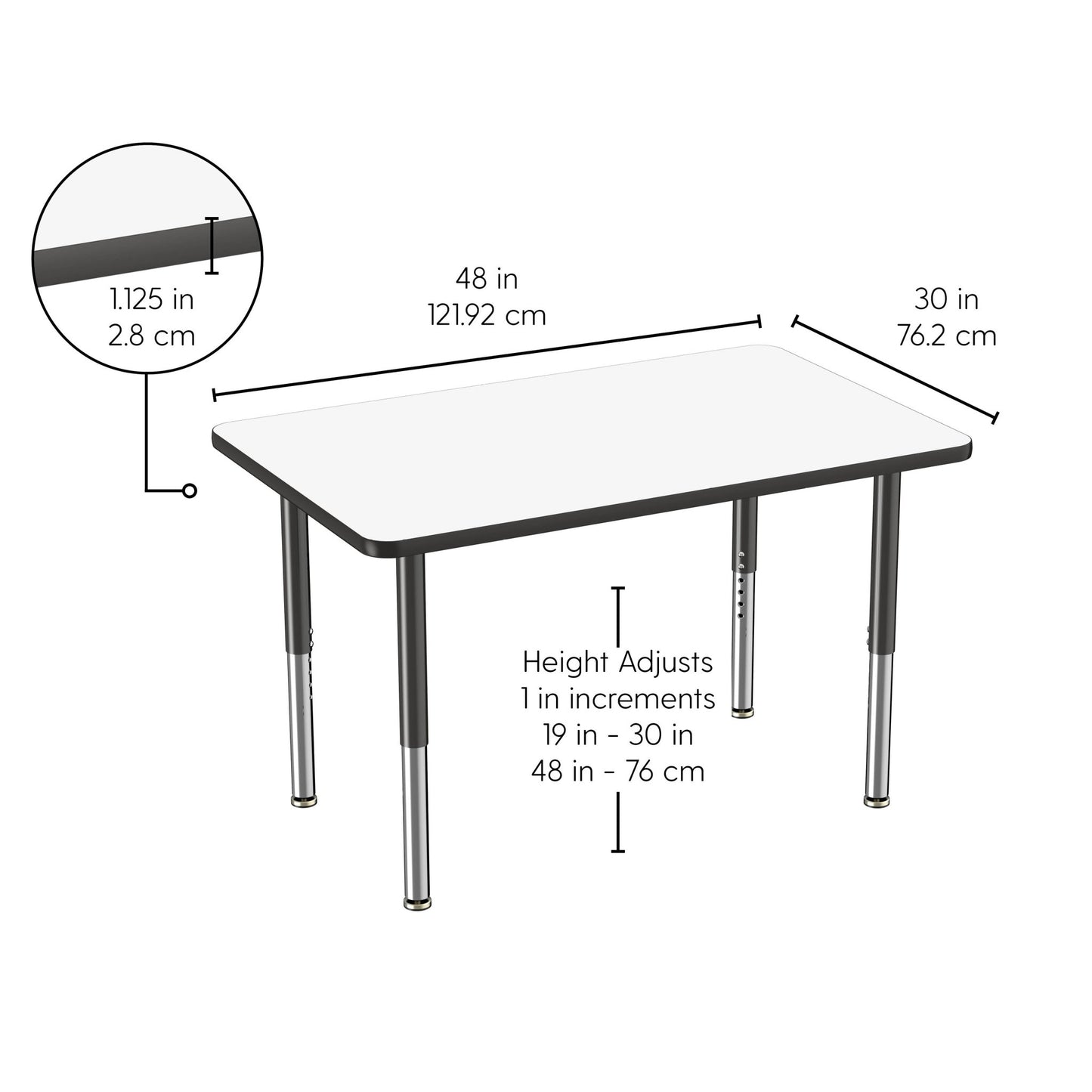 FDP 30" x 48" Rectangle Dry - Erase Activity Table with Adjustable Super Legs (FDP - 10175 - XX) - SchoolOutlet