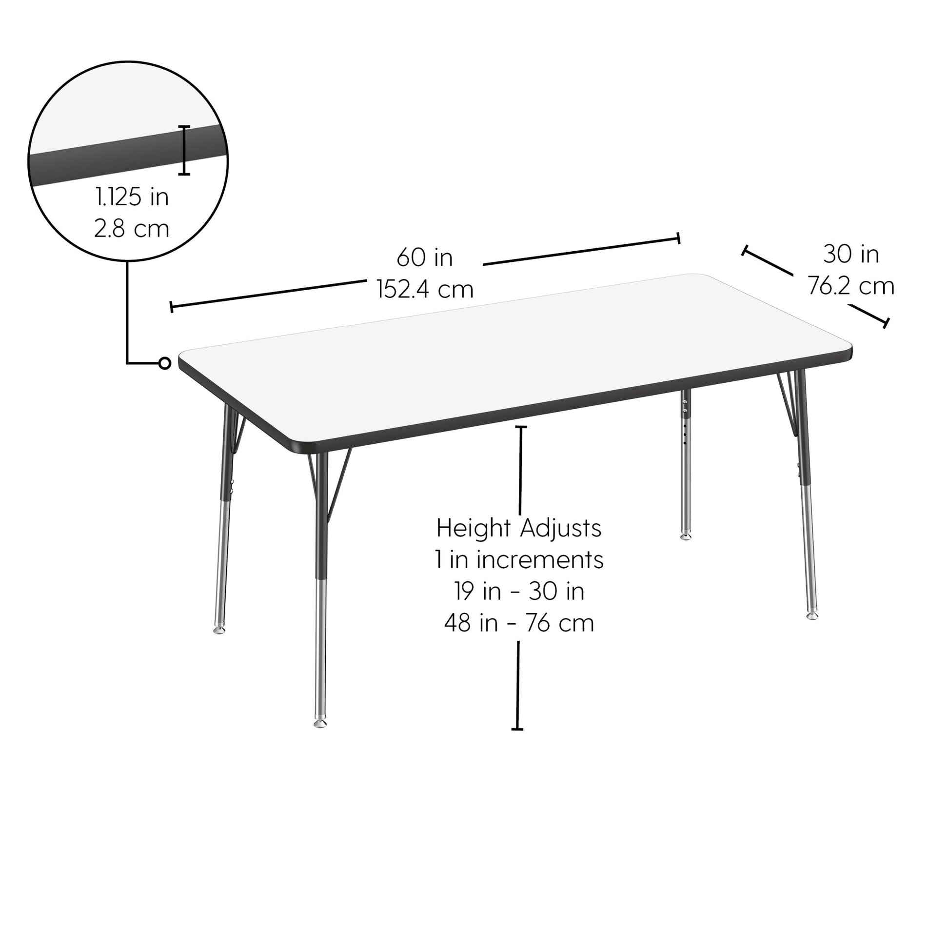 FDP 30" x 60" Rectangle Dry - Erase Activity Table with Adjustable Standard Swivel Glide Legs (FDP - 10176 - XX) - SchoolOutlet