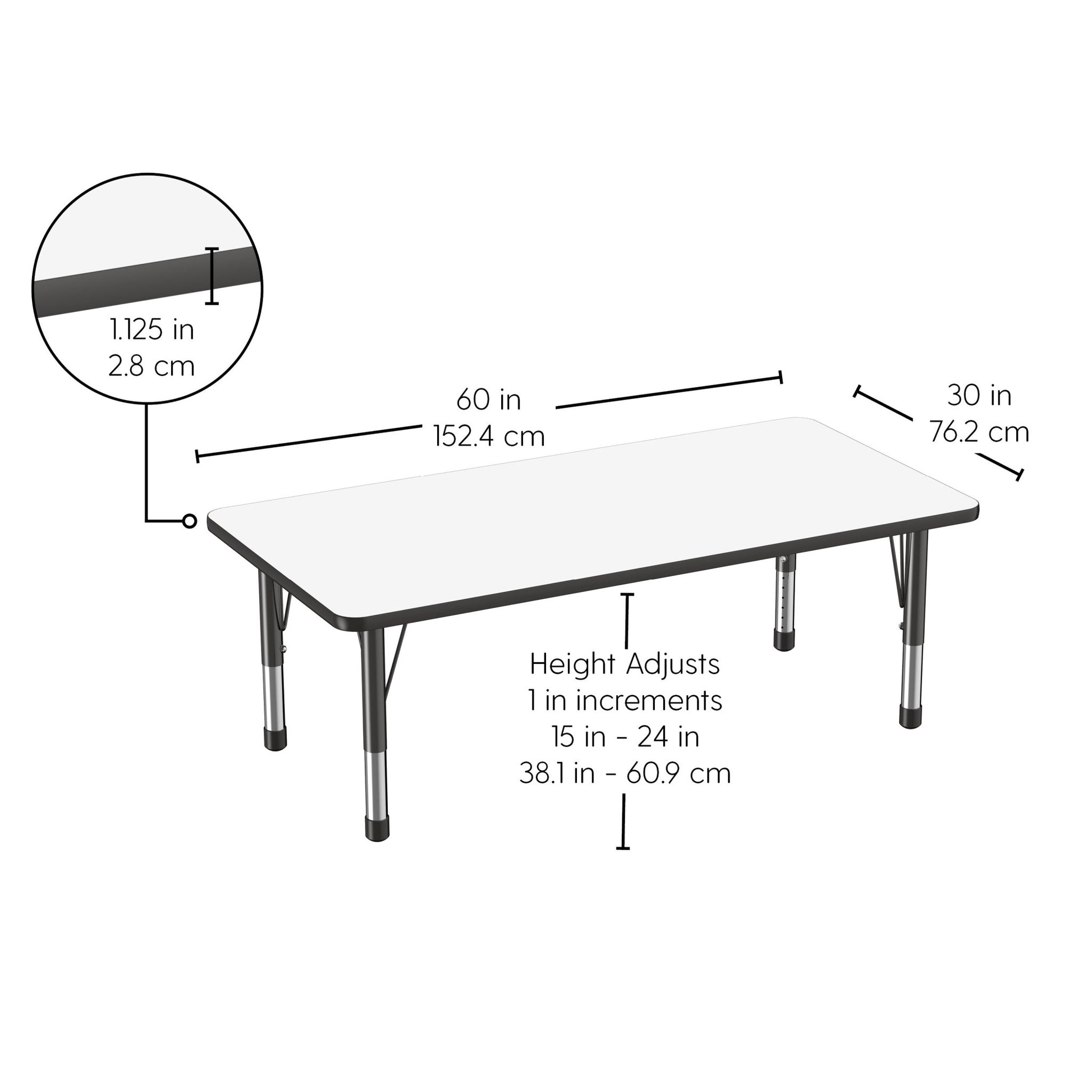 FDP 30" x 60" Rectangle Dry - Erase Activity Table with Adjustable Chunky Legs (FDP - 10178 - XX) - SchoolOutlet