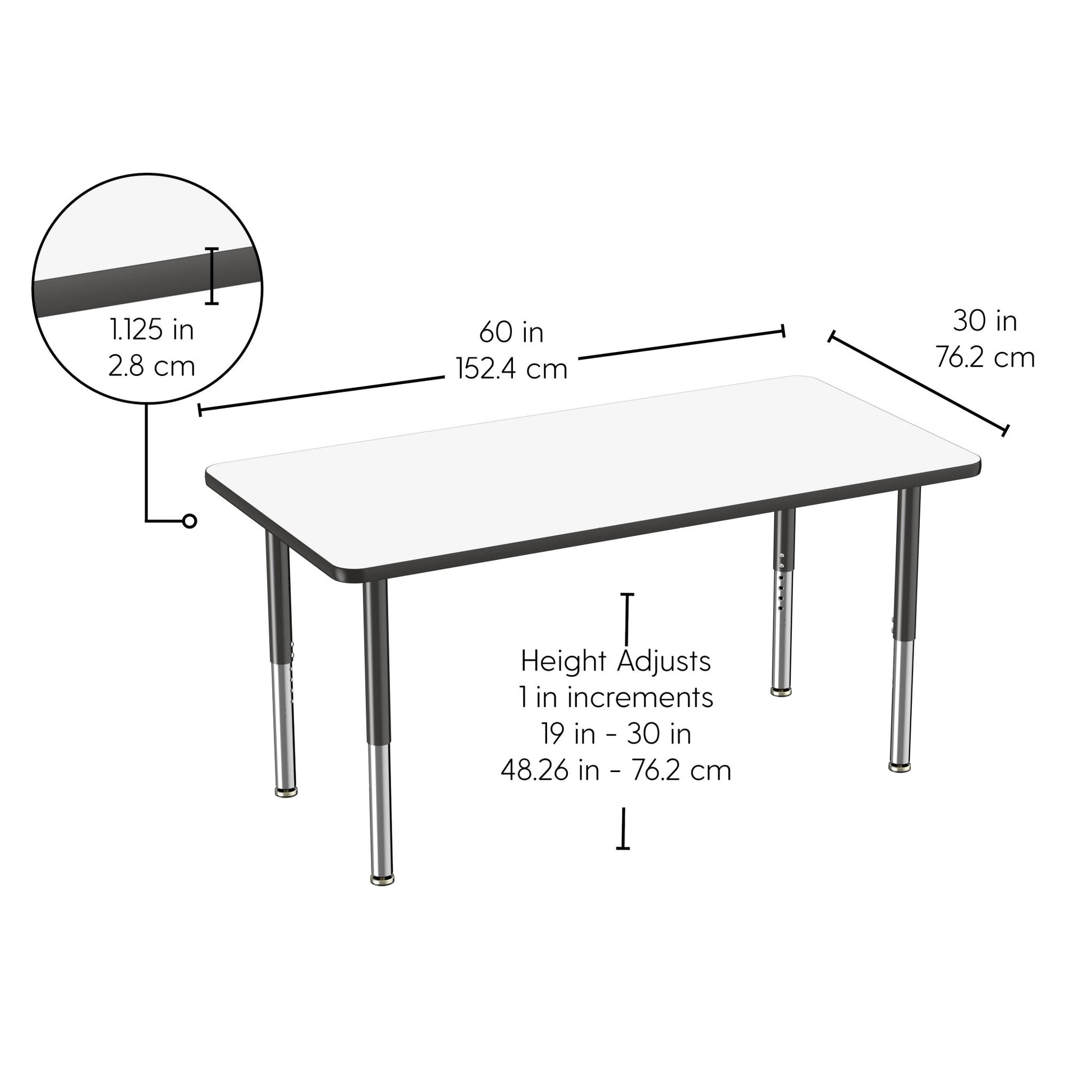 FDP 30" x 60" Rectangle Dry - Erase Activity Table with Adjustable Super Legs (FDP - 10179 - XX) - SchoolOutlet