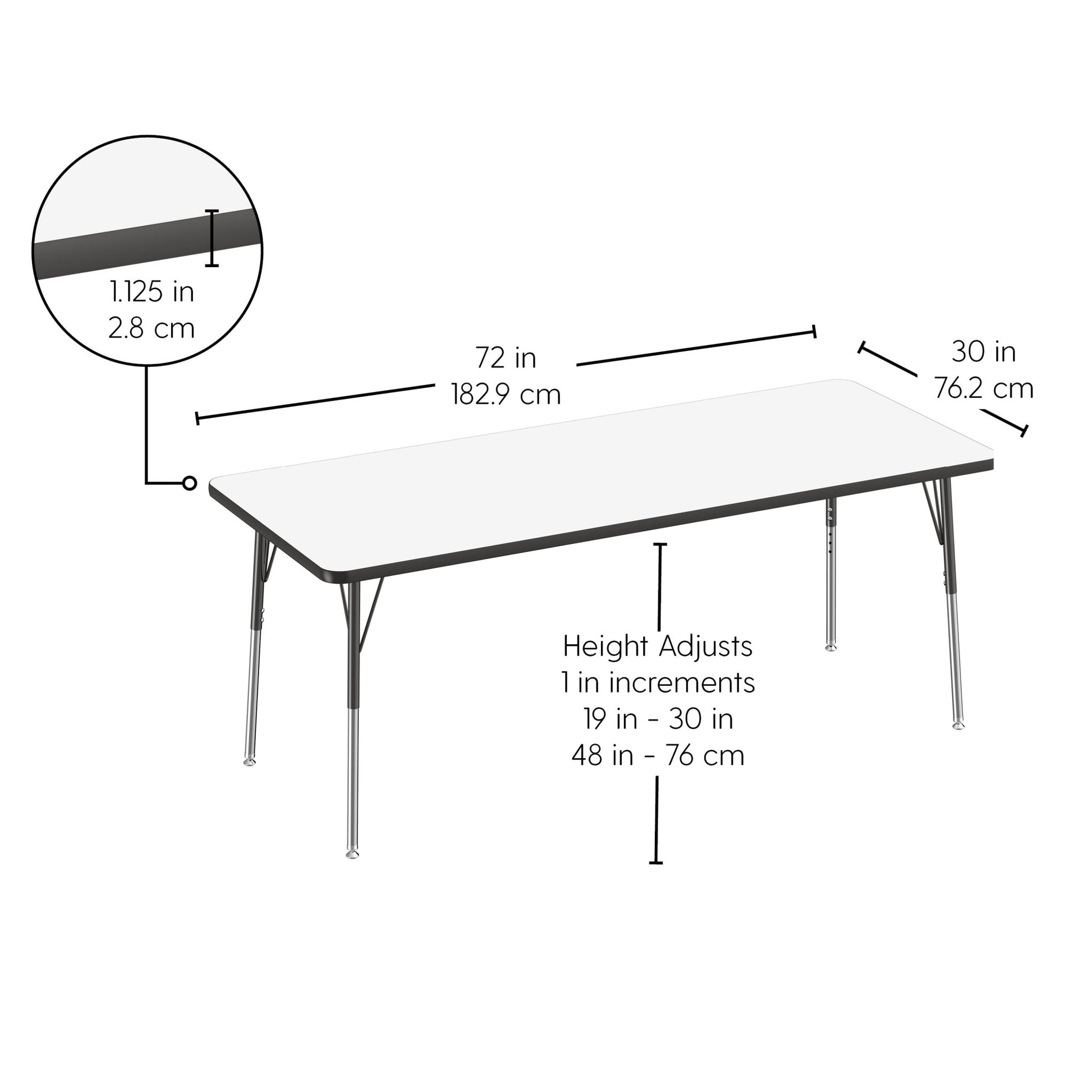 FDP 30" x 72" Rectangle Dry - Erase Activity Table with Adjustable Standard Swivel Glide Legs (FDP - 10180 - XX) - SchoolOutlet