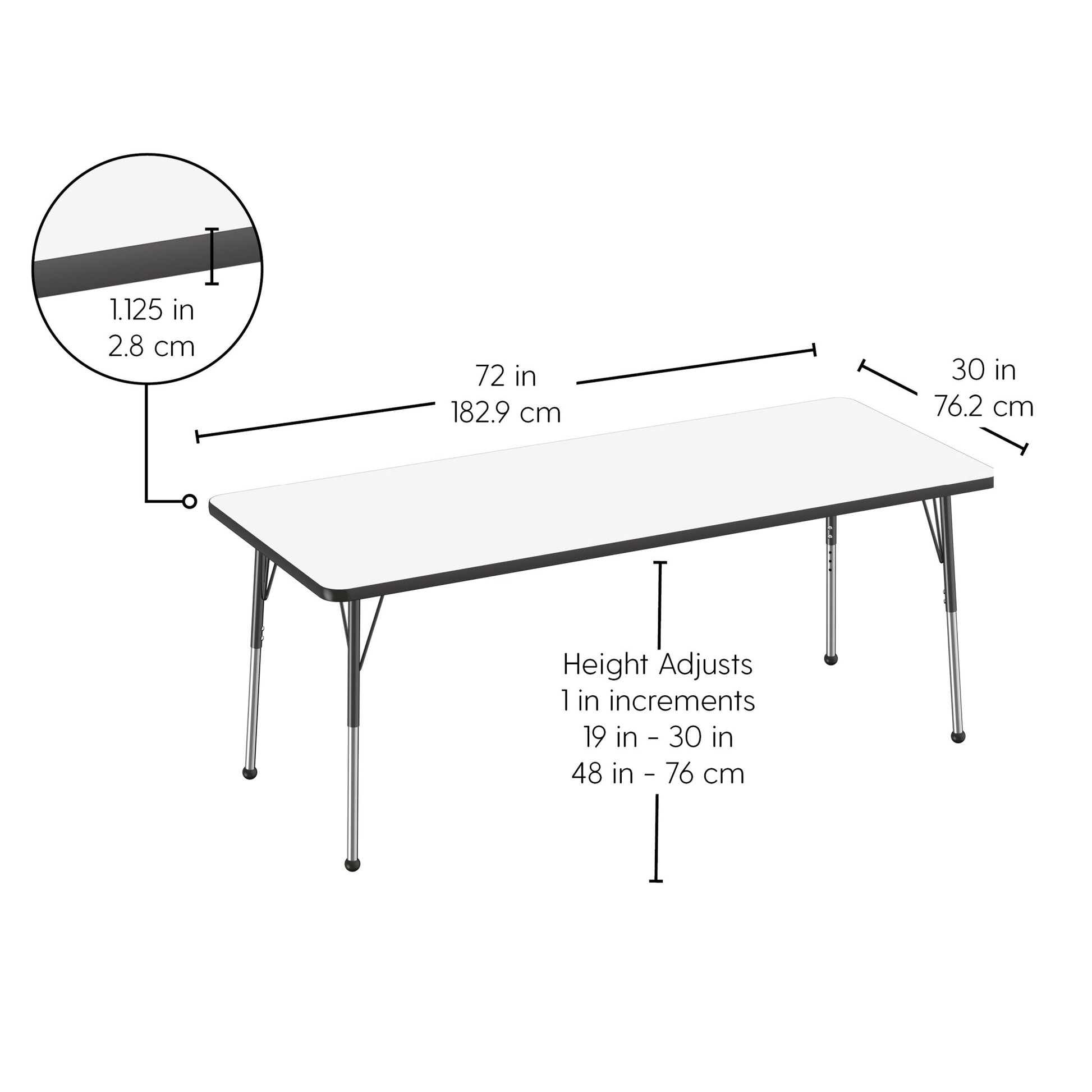 FDP 30" x 72" Rectangle Dry - Erase Activity Table with Adjustable Standard Ball Glide Legs (FDP - 10181 - XX) - SchoolOutlet