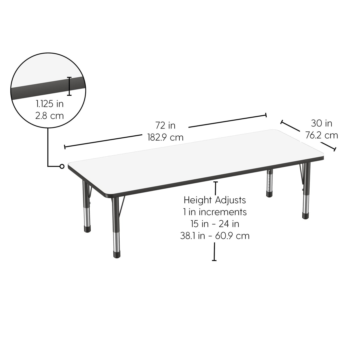 FDP 30" x 72" Rectangle Dry - Erase Activity Table with Adjustable Chunky Legs (FDP - 10182 - XX) - SchoolOutlet