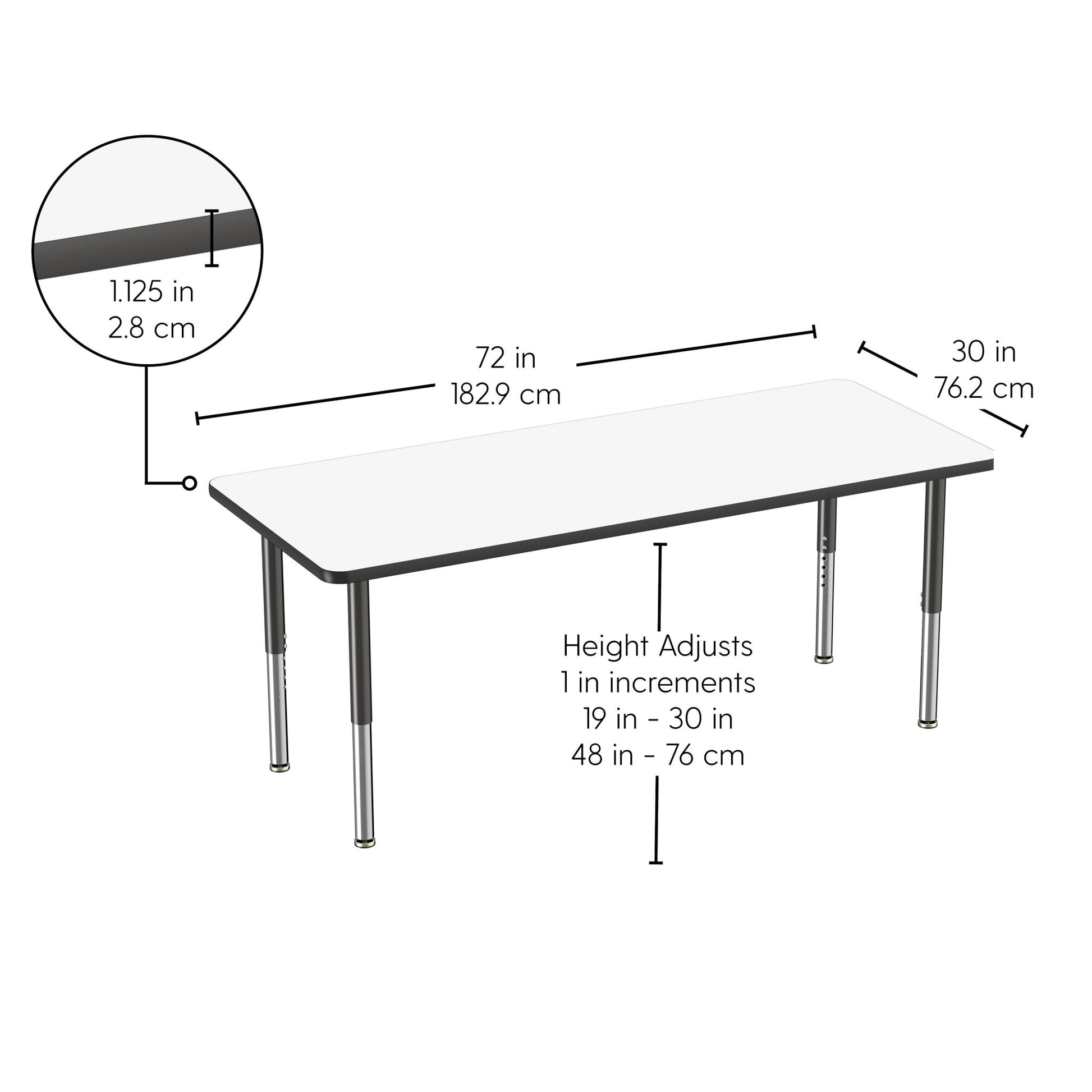 FDP 30" x 72" Rectangle Dry - Erase Activity Table with Adjustable Super Legs (FDP - 10183 - XX) - SchoolOutlet