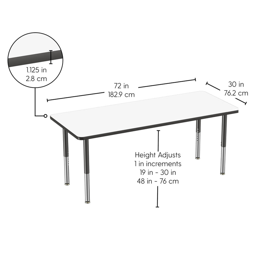 FDP 30" x 72" Rectangle Dry - Erase Activity Table with Adjustable Super Legs (FDP - 10183 - XX) - SchoolOutlet