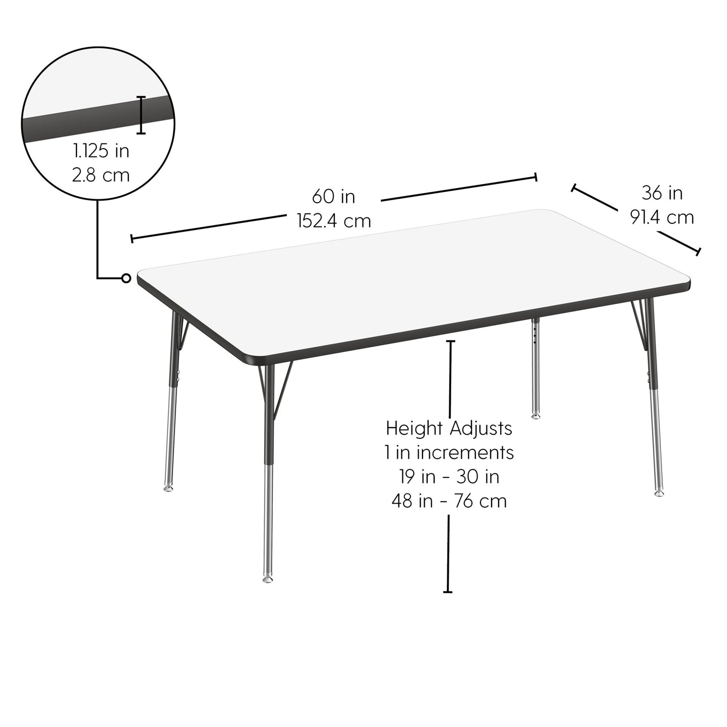 FDP 36" x 60" Rectangle Dry - Erase Activity Table with Adjustable Standard Swivel Glide Legs (FDP - 10184 - XX) - SchoolOutlet