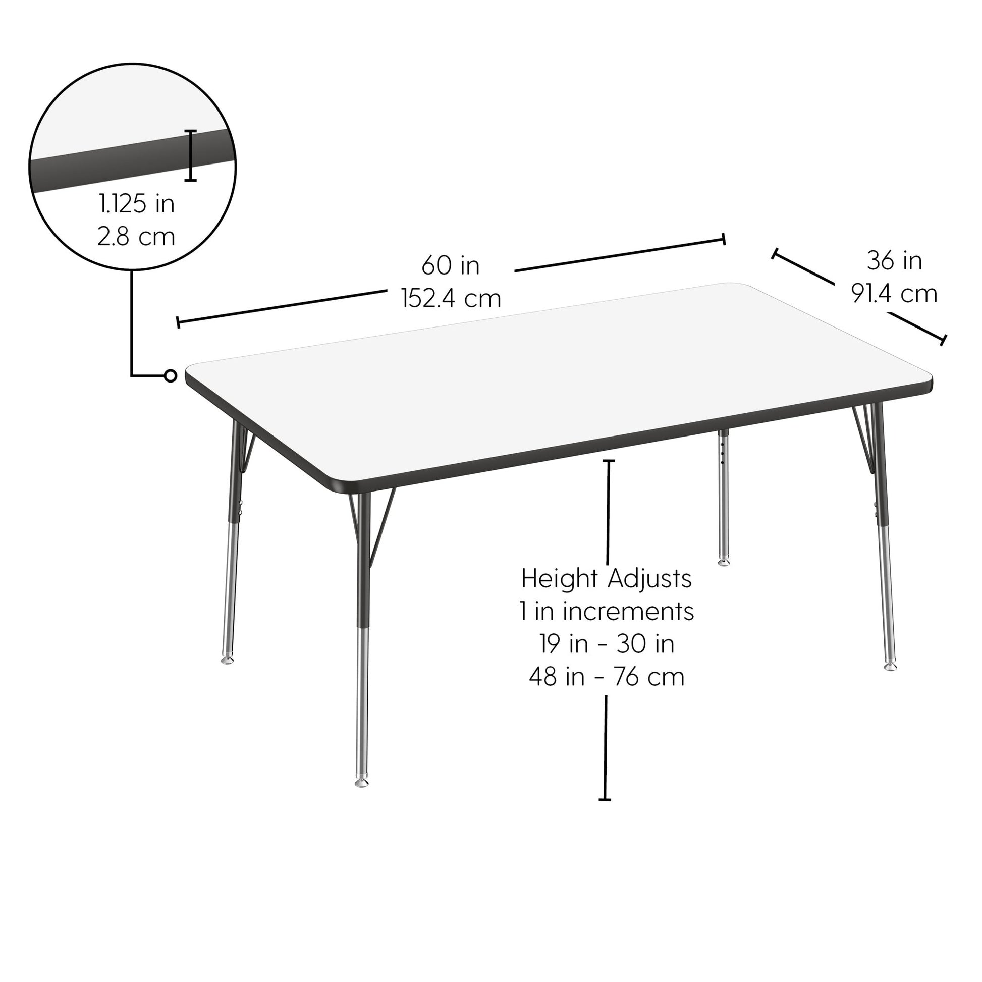 FDP 36" x 60" Rectangle Dry - Erase Activity Table with Adjustable Standard Swivel Glide Legs (FDP - 10184 - XX) - SchoolOutlet