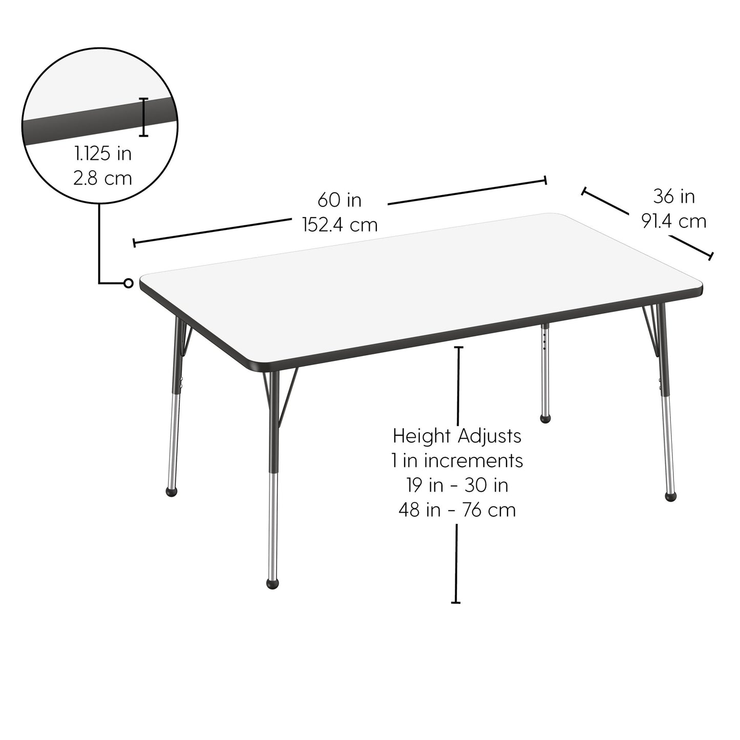 FDP 36" x 60" Rectangle Dry - Erase Activity Table with Adjustable Standard Ball Glide Legs (FDP - 10185 - XX) - SchoolOutlet