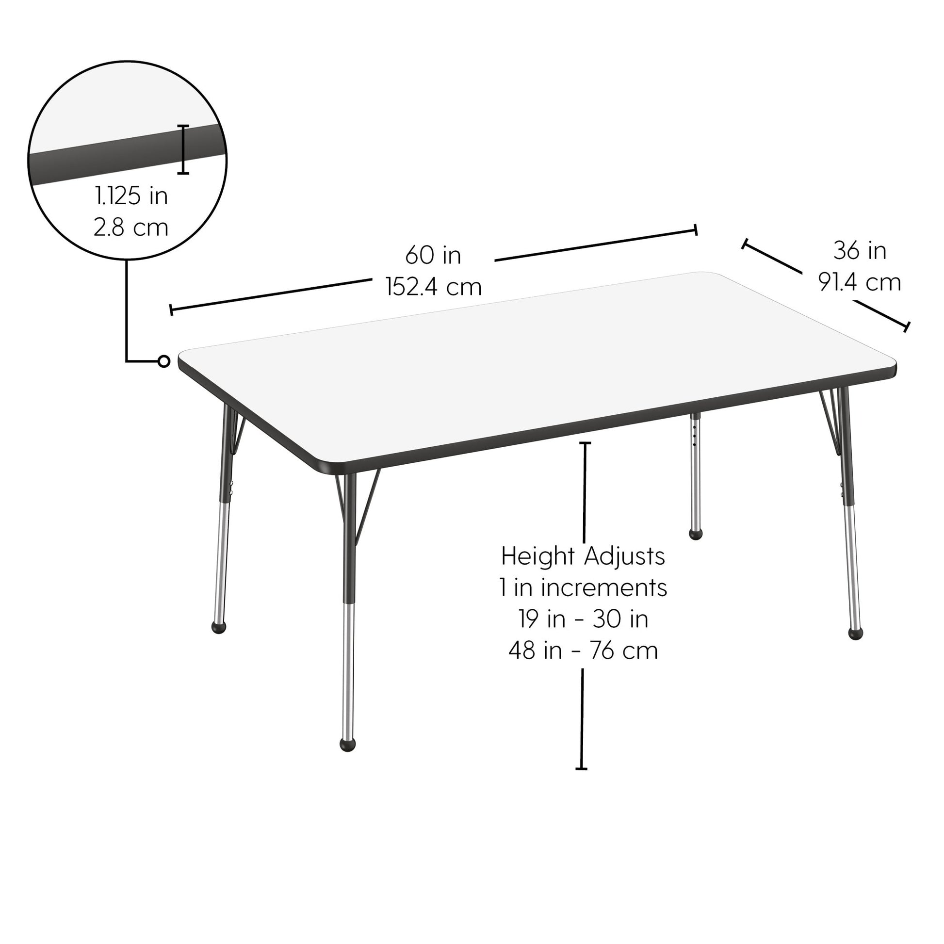 FDP 36" x 60" Rectangle Dry - Erase Activity Table with Adjustable Standard Ball Glide Legs (FDP - 10185 - XX) - SchoolOutlet