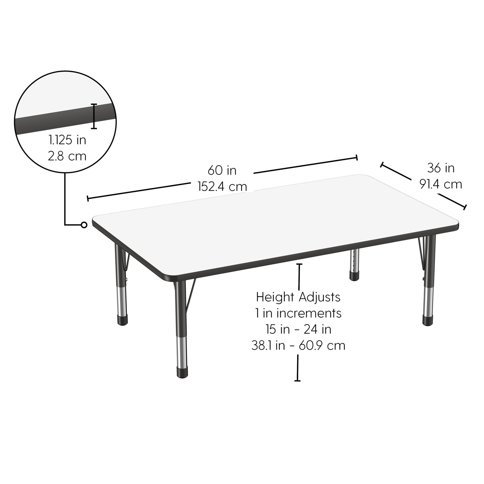 FDP 36" x 60" Rectangle Dry - Erase Activity Table with Adjustable Chunky Legs (FDP - 10186 - XX) - SchoolOutlet