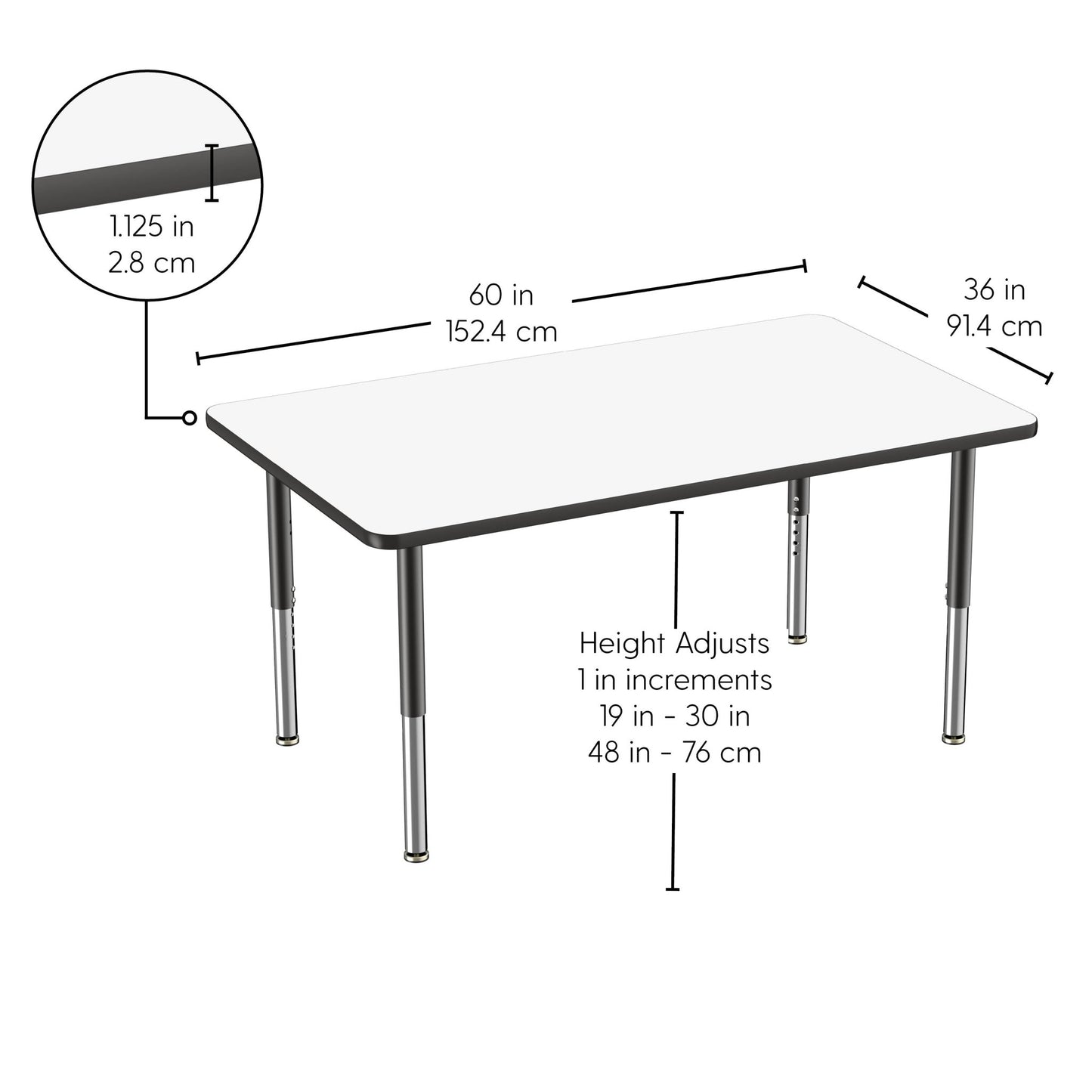 FDP 36" x 60" Rectangle Dry - Erase Activity Table with Adjustable Super Legs (FDP - 10187 - XX) - SchoolOutlet