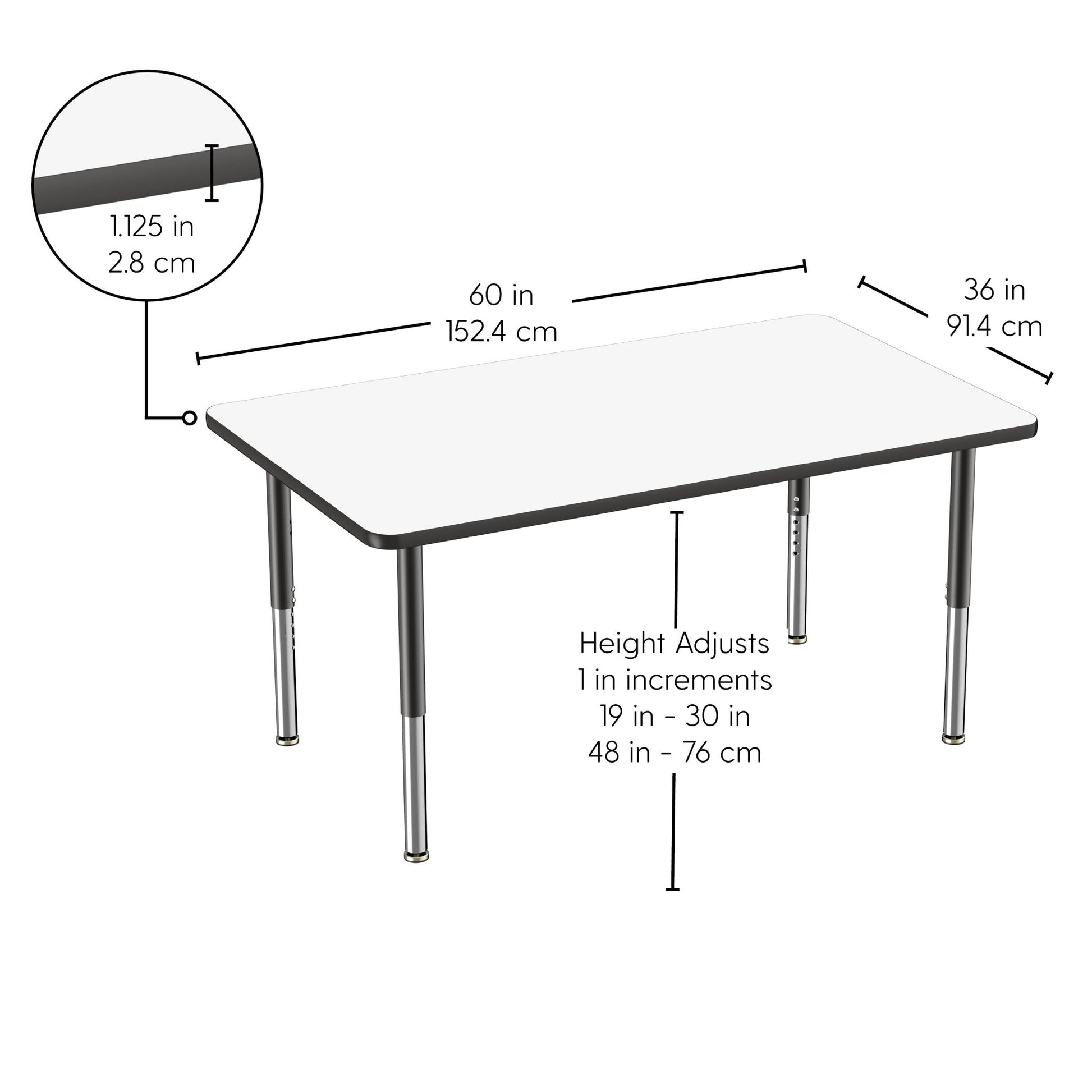 FDP 36" x 60" Rectangle Dry - Erase Activity Table with Adjustable Super Legs (FDP - 10187 - XX) - SchoolOutlet