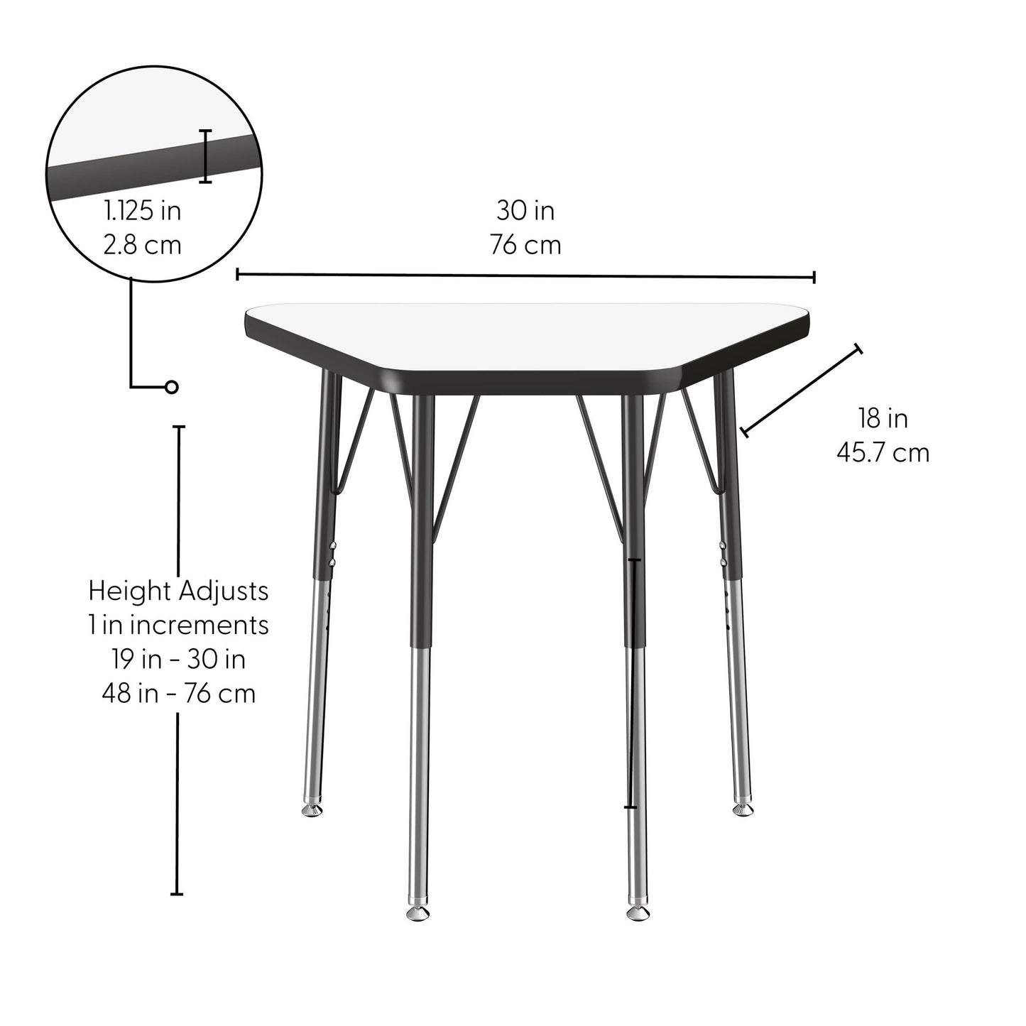 FDP 18" x 30" Trapezoid Dry - Erase Activity Table with Adjustable Standard Swivel Glide Legs (FDP - 10215 - XX) - SchoolOutlet