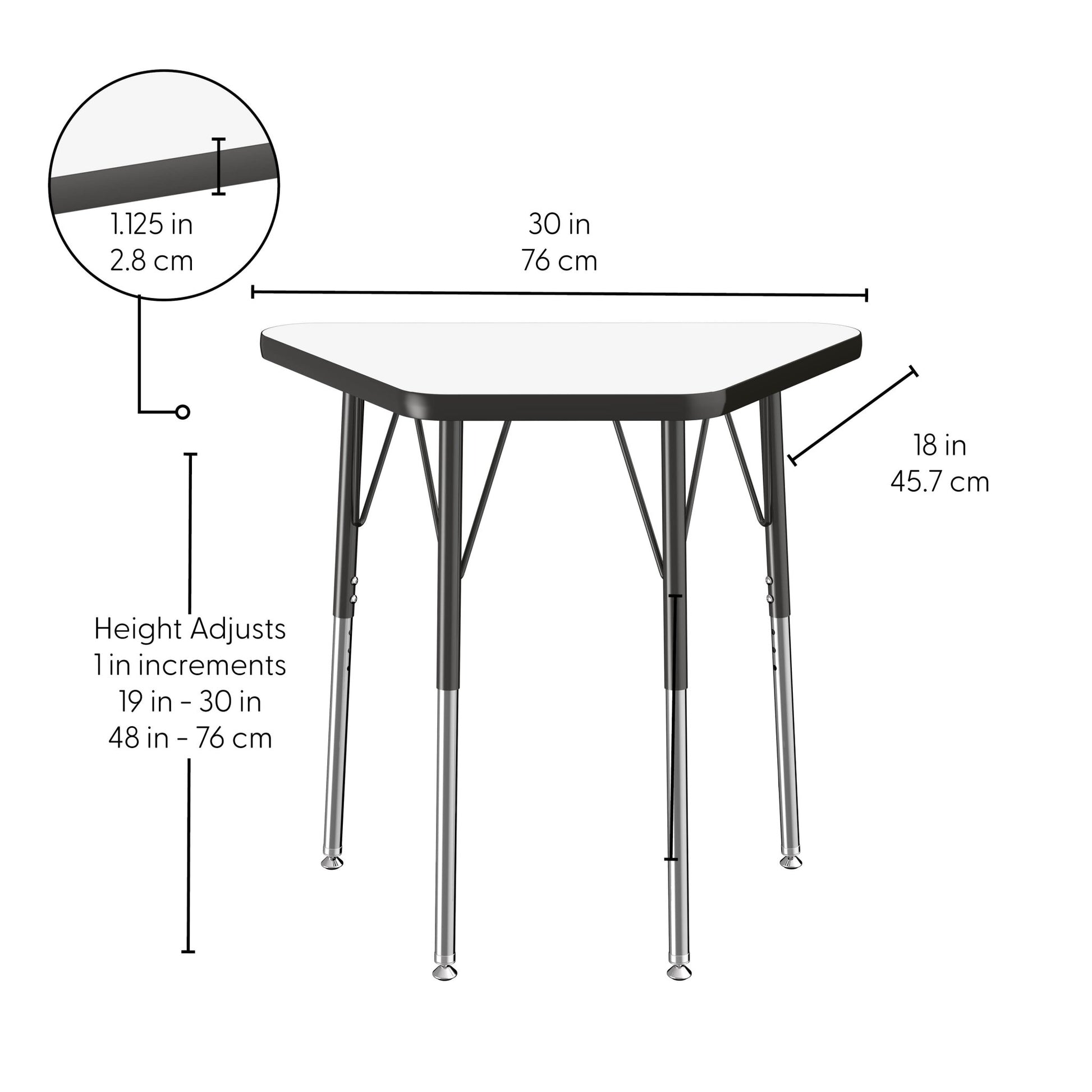 FDP 18" x 30" Trapezoid Dry - Erase Activity Table with Adjustable Standard Swivel Glide Legs (FDP - 10215 - XX) - SchoolOutlet