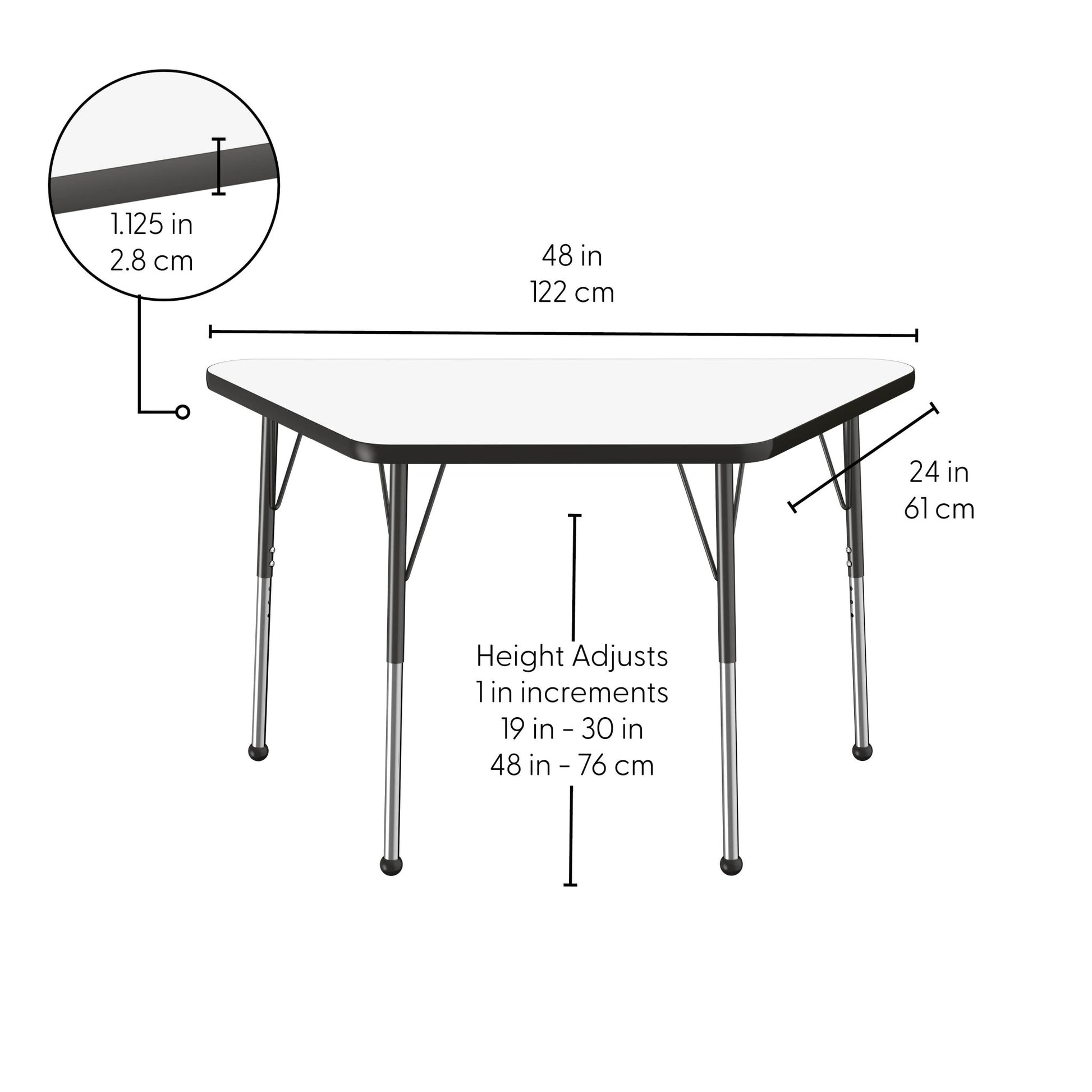 FDP 24" x 48" Trapezoid Dry - Erase Activity Table with Adjustable Standard Ball Glide Legs (FDP - 10219 - XX) - SchoolOutlet