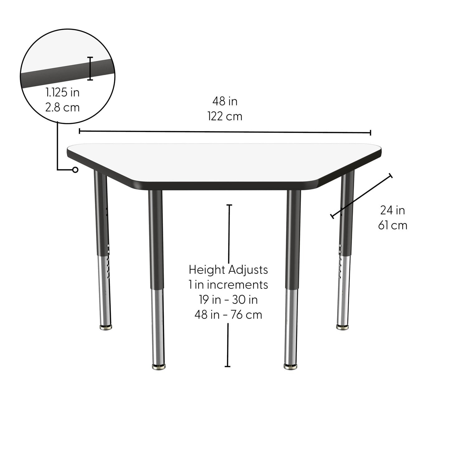 FDP 24" x 48" Trapezoid Dry - Erase Activity Table with Adjustable Super Legs (FDP - 10221 - XX) - SchoolOutlet