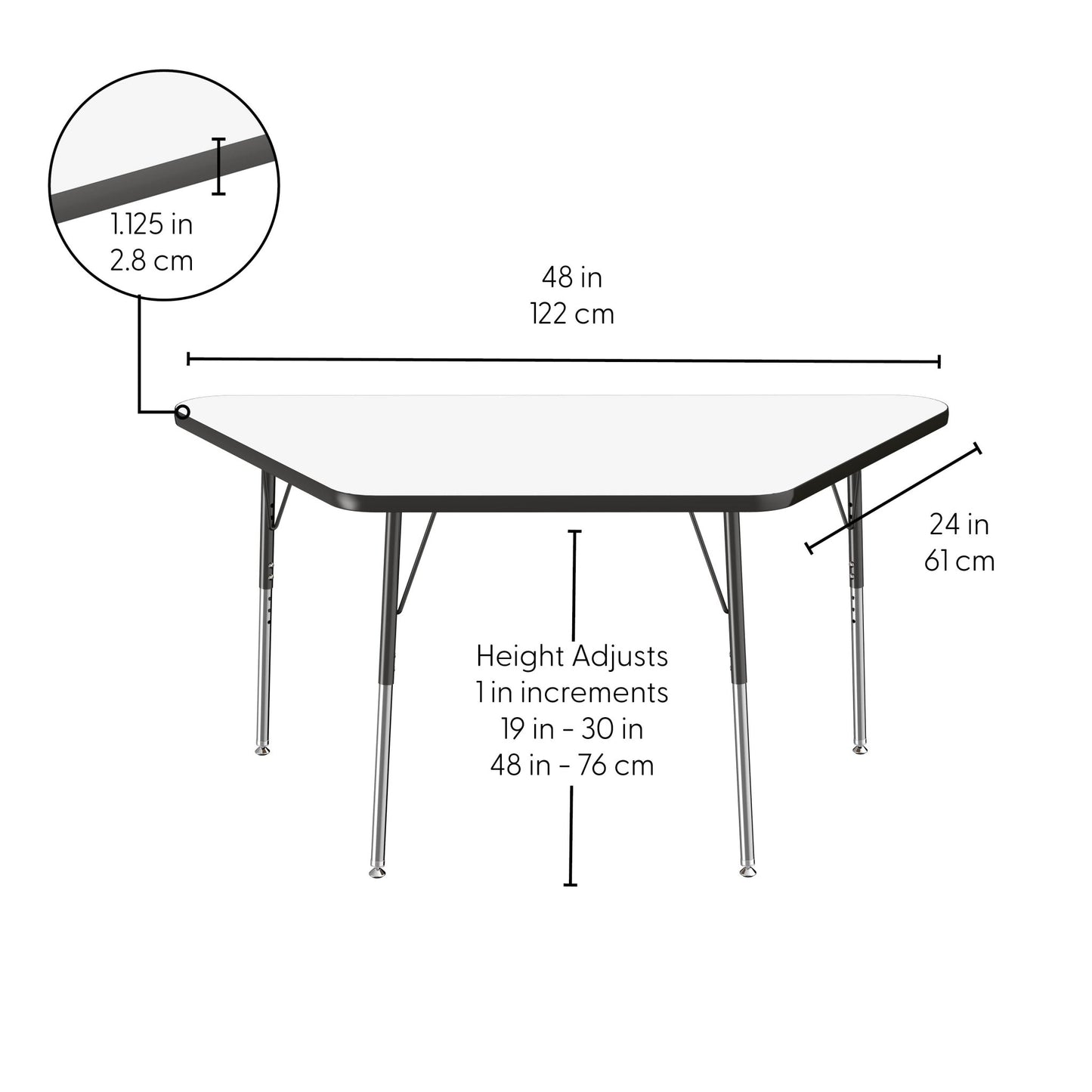 FDP 30" x 60" Trapezoid Dry - Erase Activity Table with Adjustable Standard Swivel Glide Legs (FDP - 10222 - XX) - SchoolOutlet