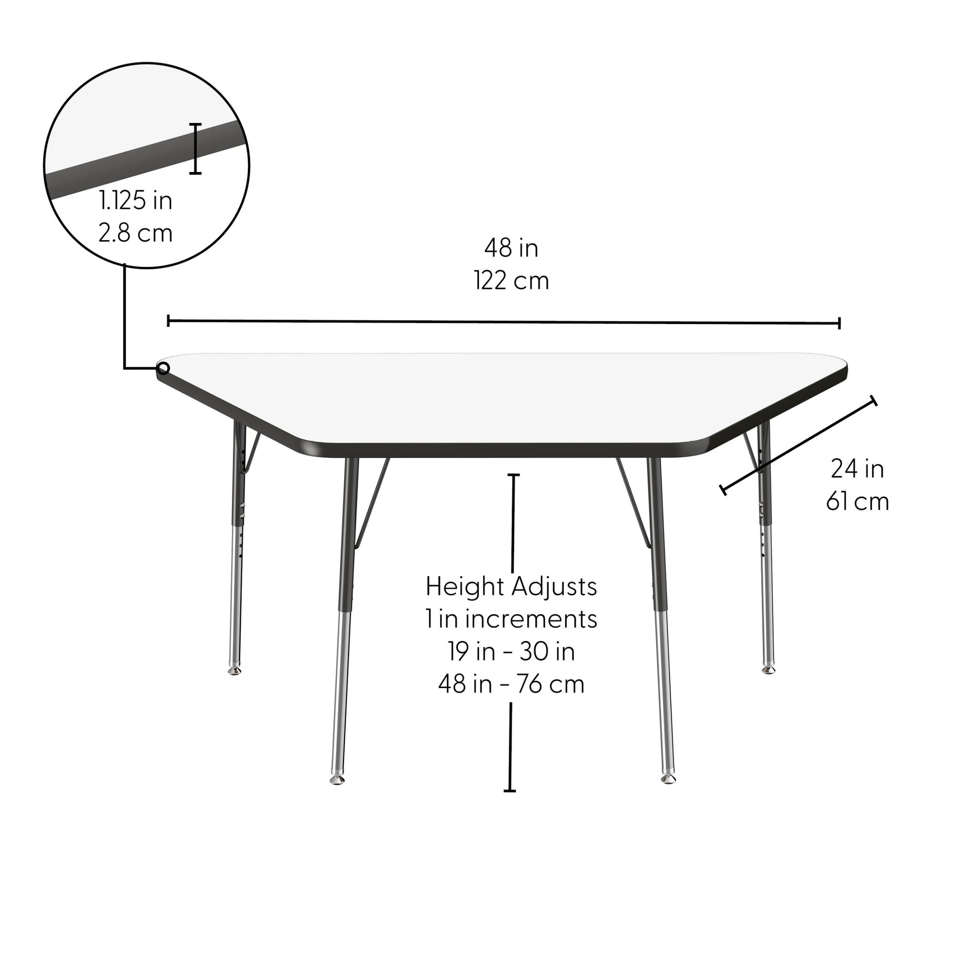 FDP 30" x 60" Trapezoid Dry - Erase Activity Table with Adjustable Standard Swivel Glide Legs (FDP - 10222 - XX) - SchoolOutlet