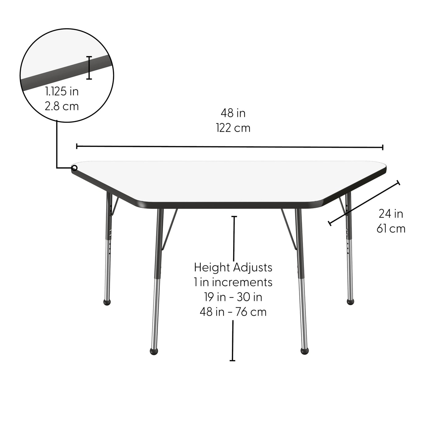 FDP 30" x 60" Trapezoid Dry - Erase Activity Table with Adjustable Standard Ball Glide Legs (FDP - 10223 - XX) - SchoolOutlet