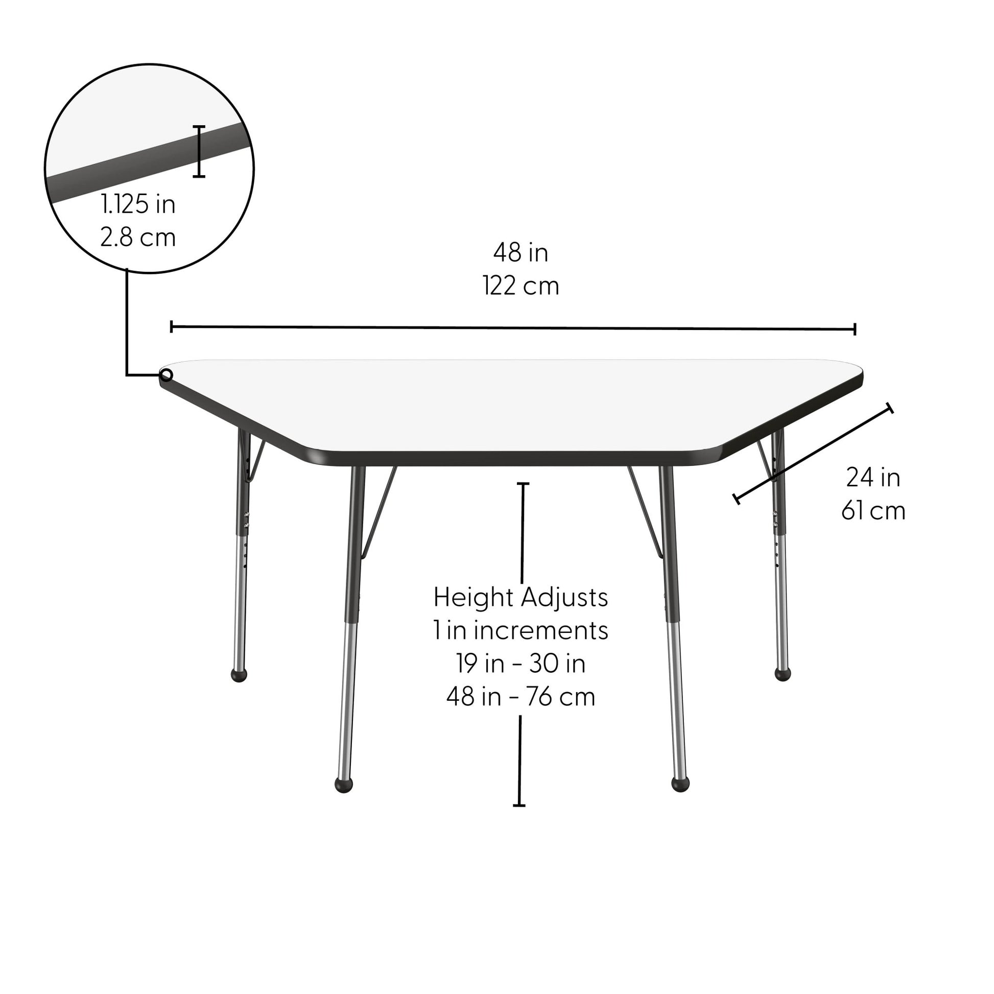 FDP 30" x 60" Trapezoid Dry - Erase Activity Table with Adjustable Standard Ball Glide Legs (FDP - 10223 - XX) - SchoolOutlet