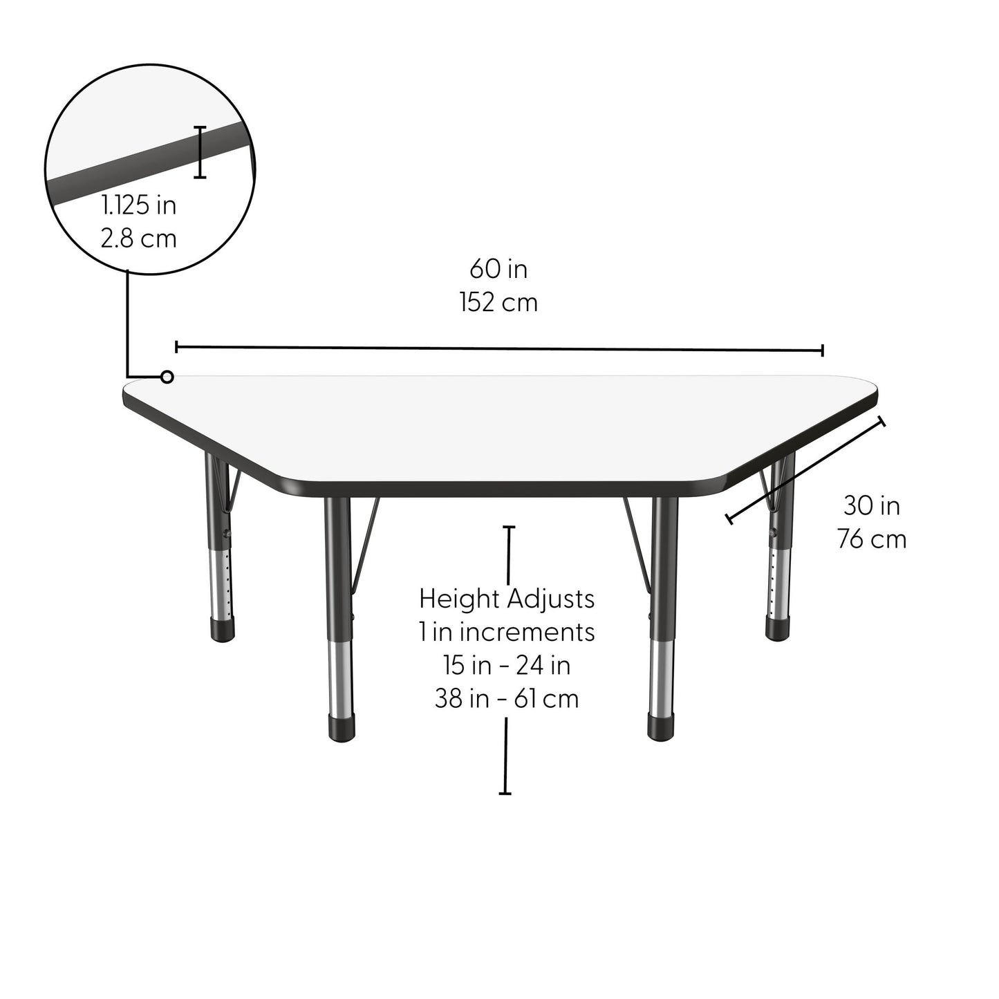 FDP 30" x 60" Trapezoid Dry - Erase Activity Table with Adjustable Chunky Legs (FDP - 10224 - XX) - SchoolOutlet