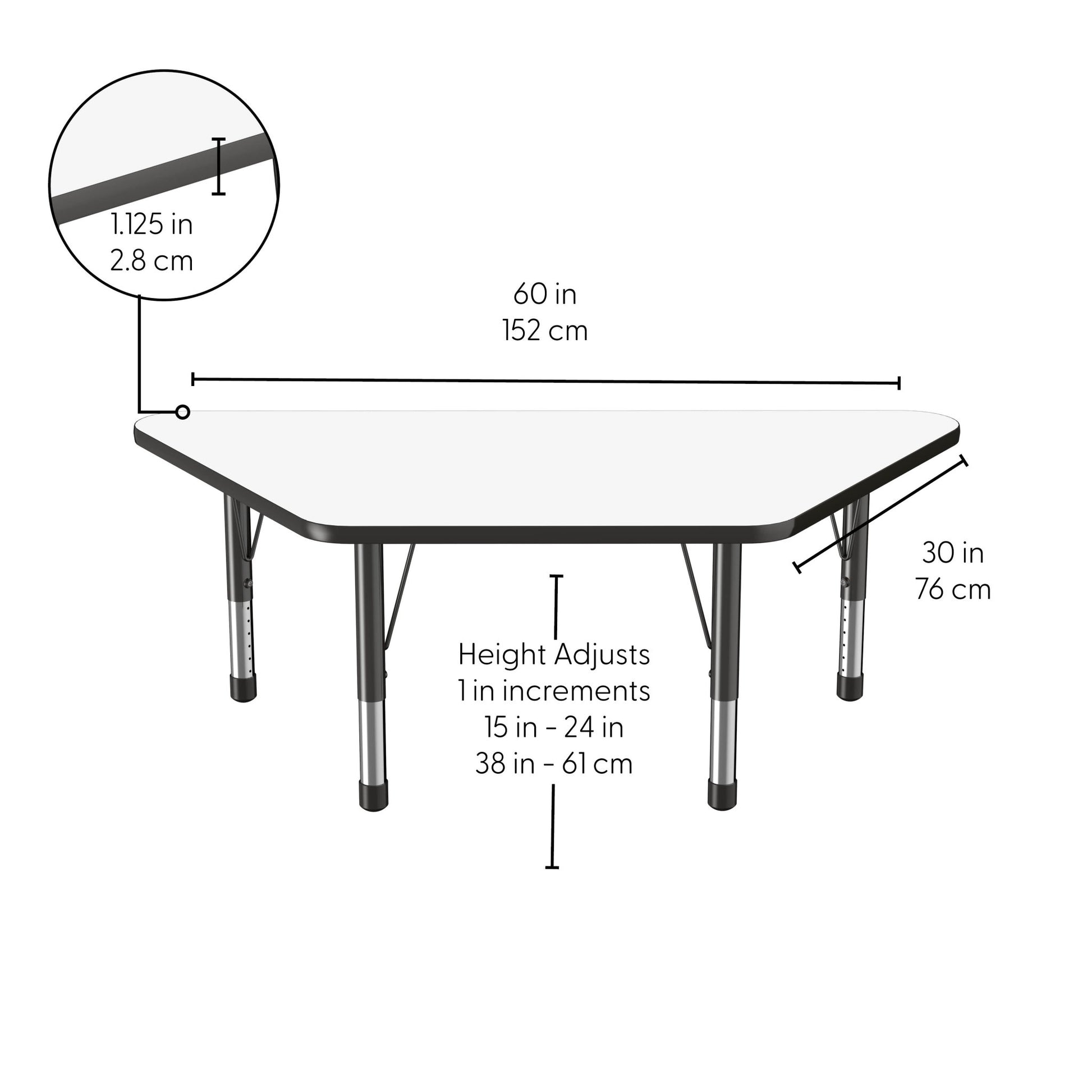 FDP 30" x 60" Trapezoid Dry - Erase Activity Table with Adjustable Chunky Legs (FDP - 10224 - XX) - SchoolOutlet