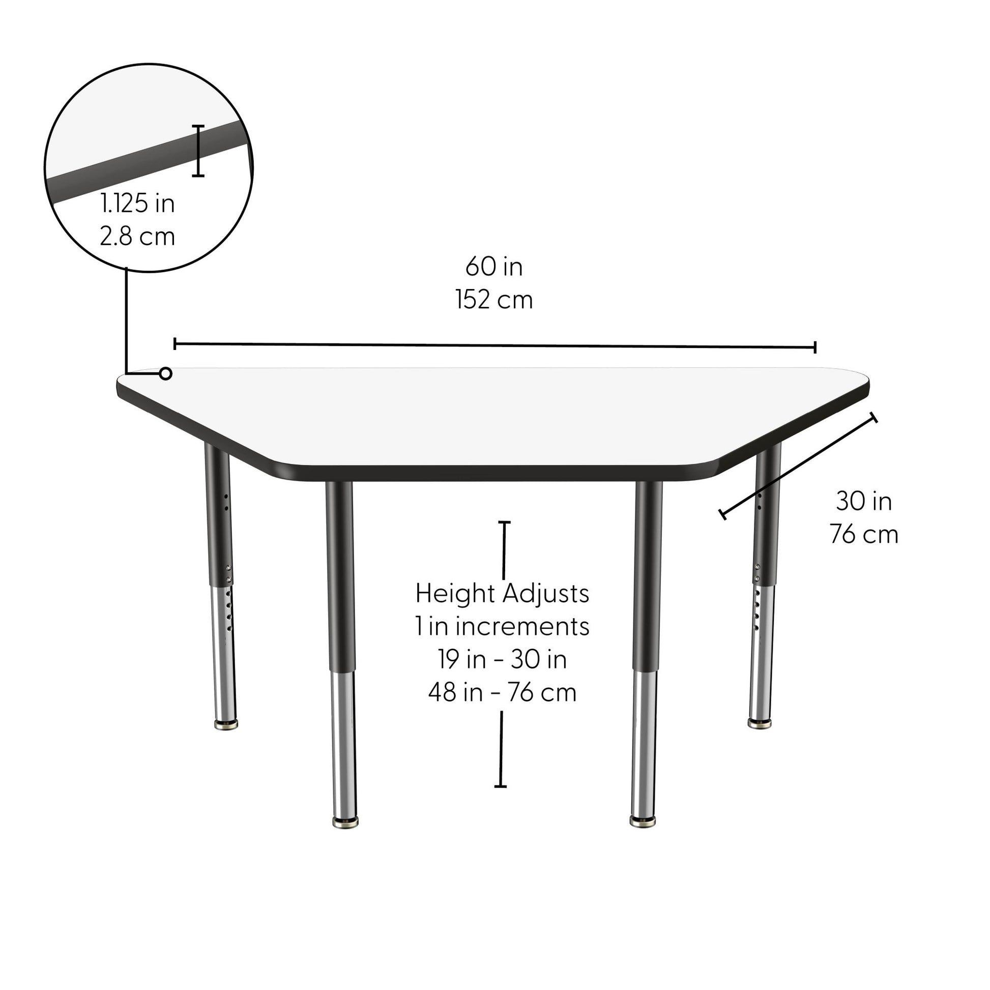 FDP 30" x 60" Trapezoid Dry - Erase Activity Table with Adjustable Super Legs (FDP - 10225 - XX) - SchoolOutlet