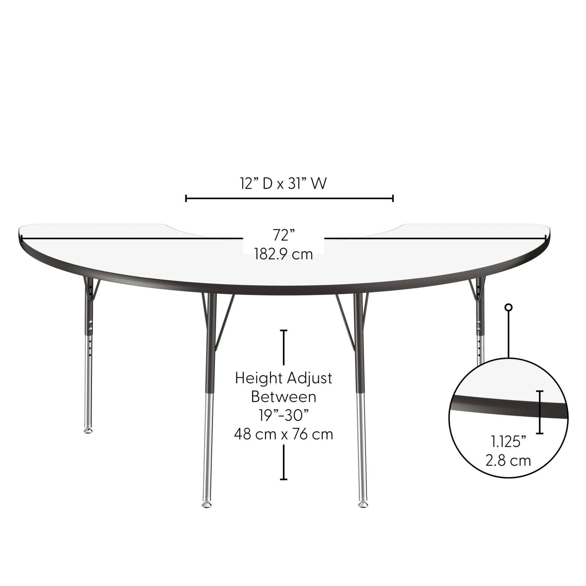 FDP 36" x 72" Half Moon Dry - Erase Activity Table with Adjustable Standard Swivel Glide Legs (FDP - 10229 - XX) - SchoolOutlet