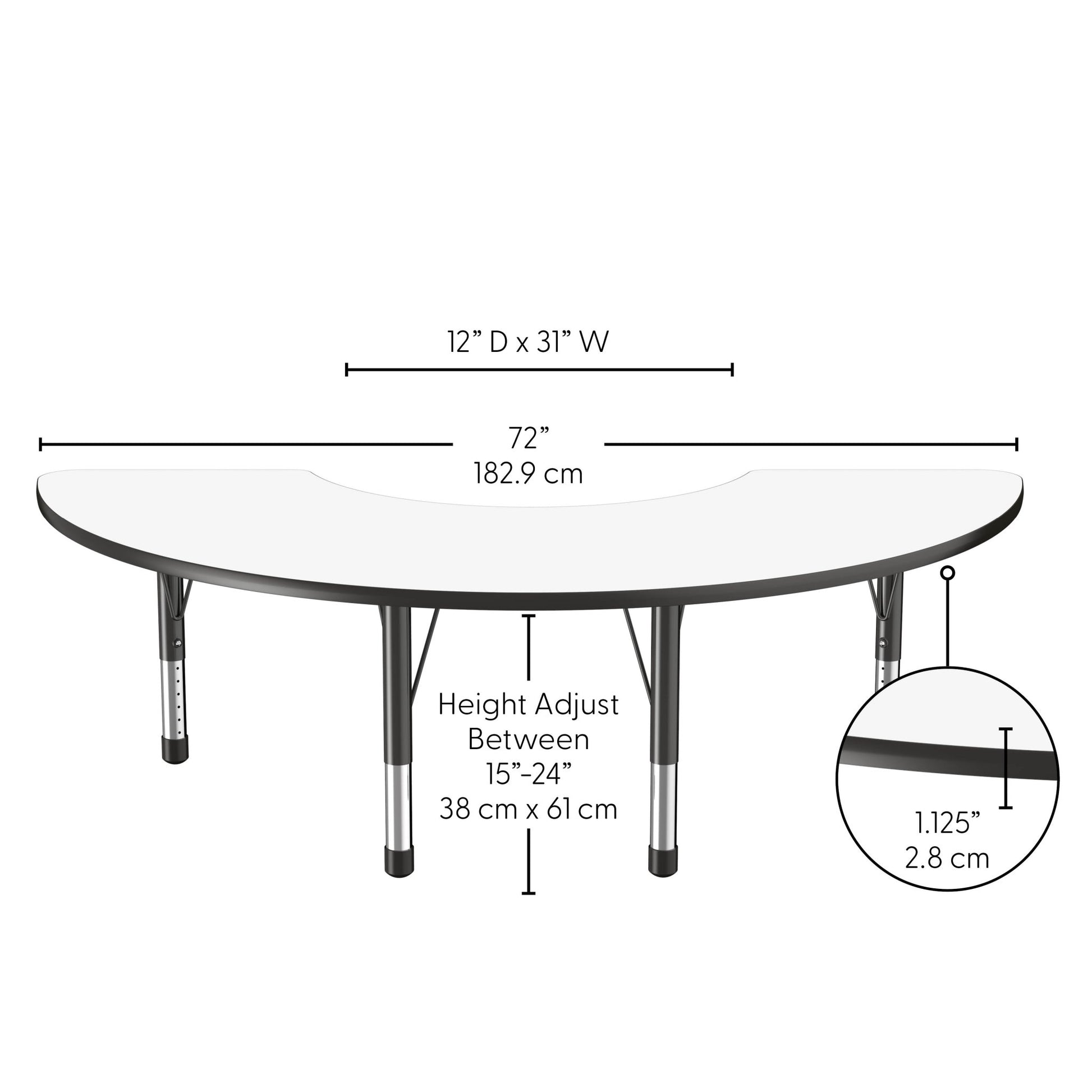 FDP 36" x 72" Half Moon Dry - Erase Activity Table with Adjustable Chunky Legs (FDP - 10231 - XX) - SchoolOutlet