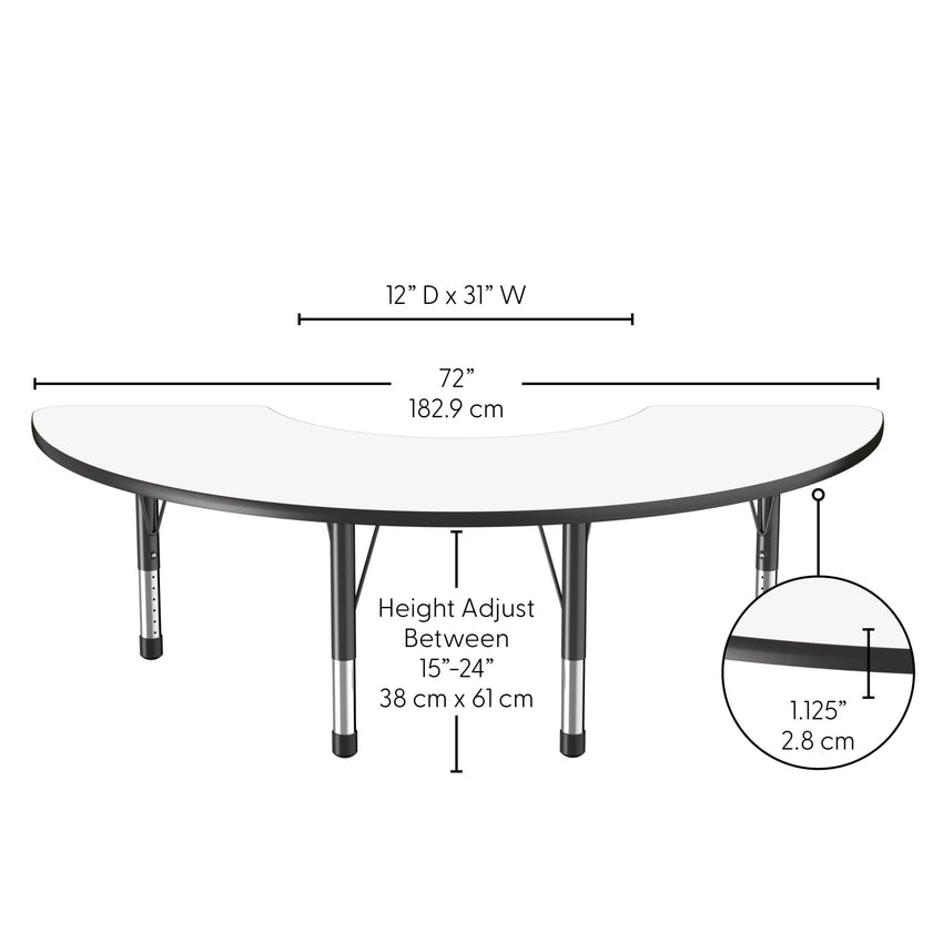 FDP 36" x 72" Half Moon Dry - Erase Activity Table with Adjustable Chunky Legs (FDP - 10231 - XX) - SchoolOutlet