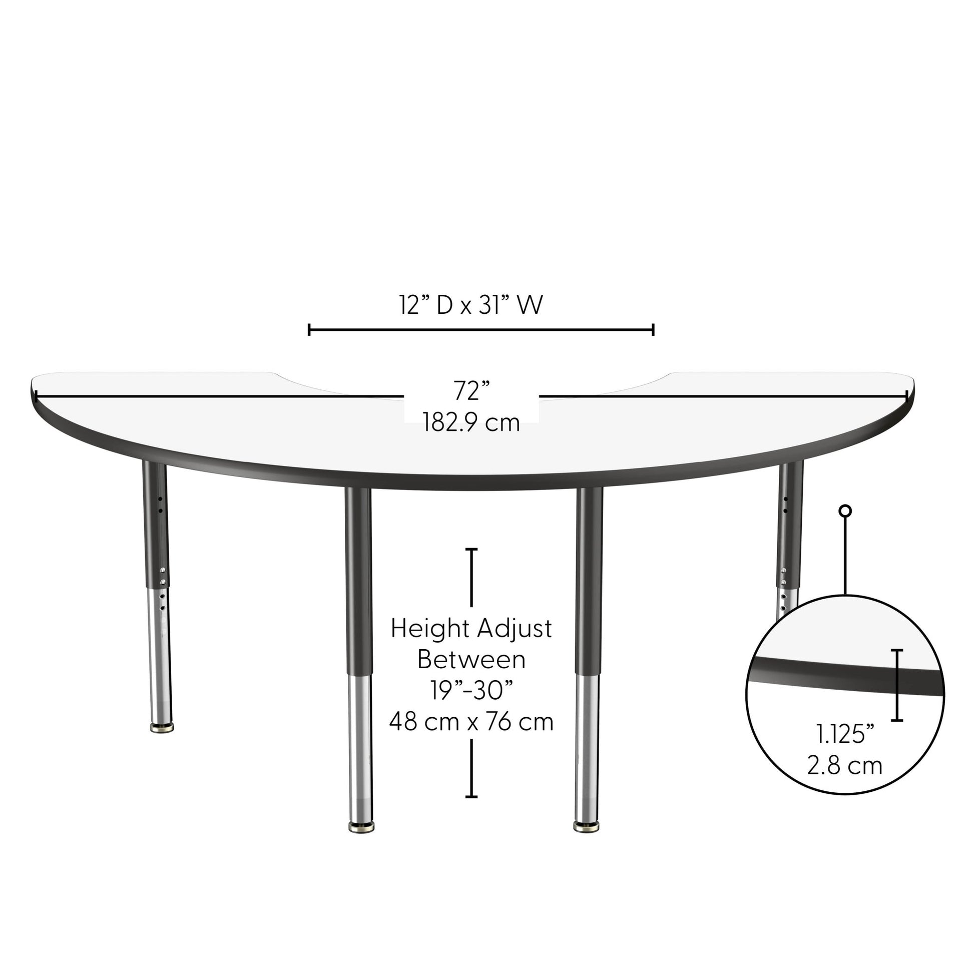 FDP 36" x 72" Half Moon Dry - Erase Activity Table with Adjustable Super Legs (FDP - 10232 - XX) - SchoolOutlet