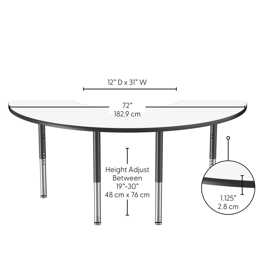 FDP 36" x 72" Half Moon Dry - Erase Activity Table with Adjustable Super Legs (FDP - 10232 - XX) - SchoolOutlet