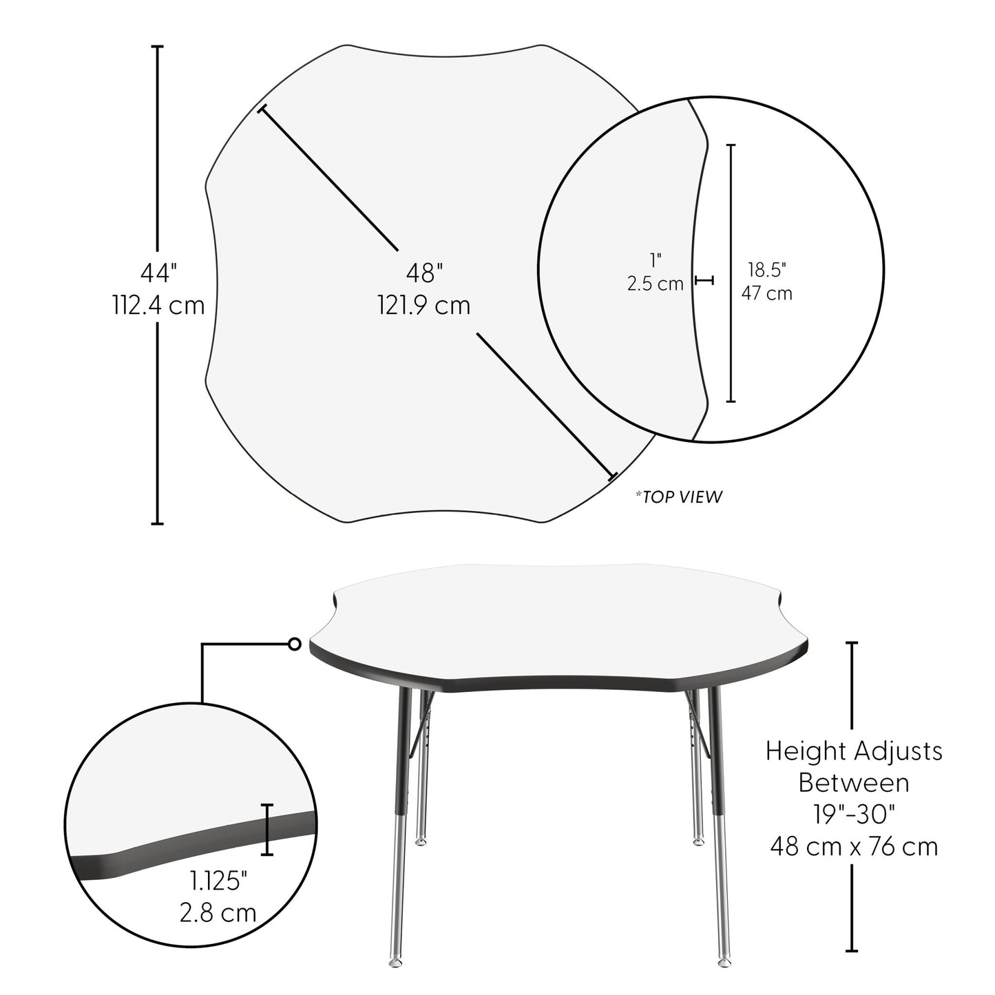 FDP 48" x 48" Clover Dry - Erase Activity Table with Adjustable Standard Swivel Glide Legs (FDP - 10233 - XX) - SchoolOutlet
