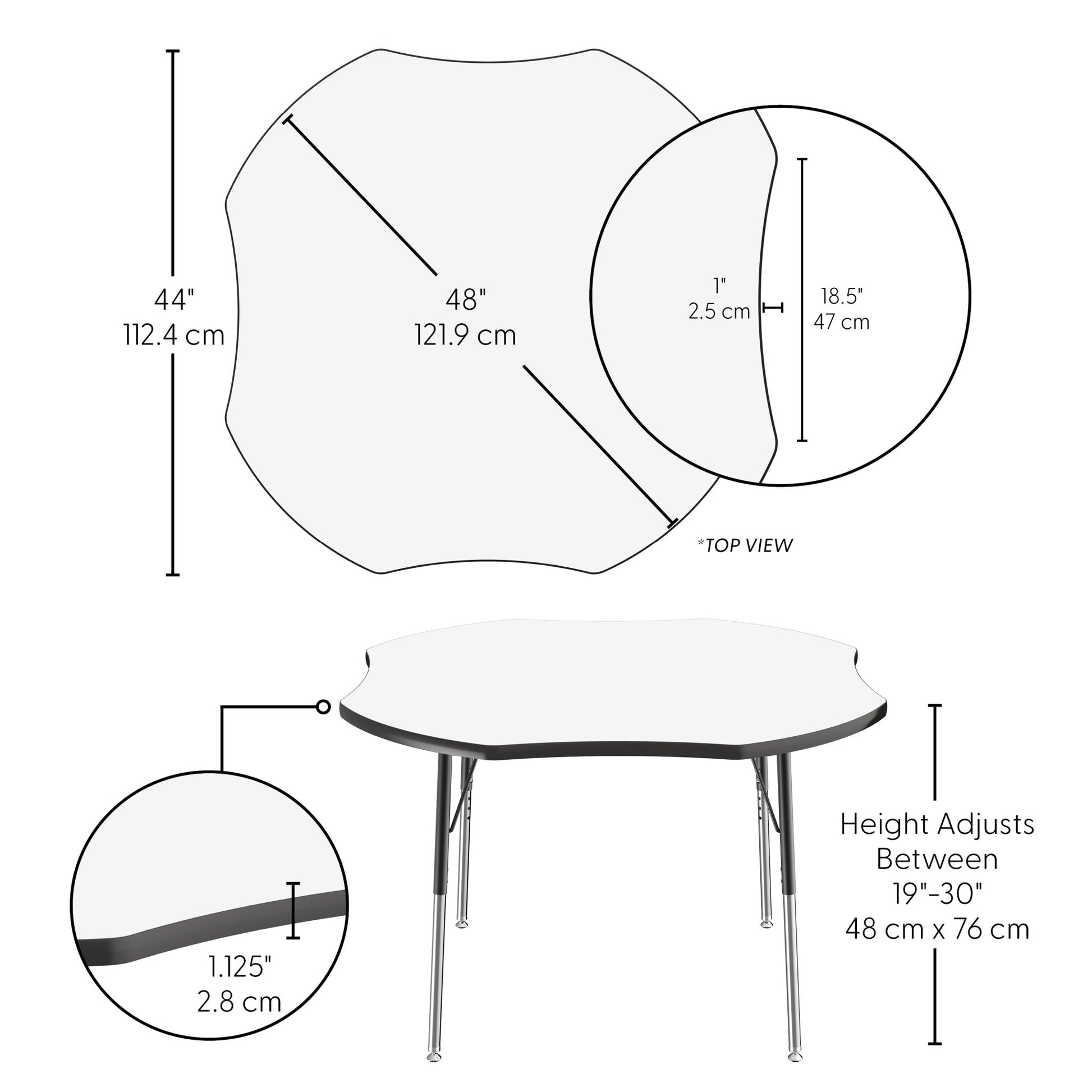 FDP 48" x 48" Clover Dry - Erase Activity Table with Adjustable Standard Swivel Glide Legs (FDP - 10233 - XX) - SchoolOutlet
