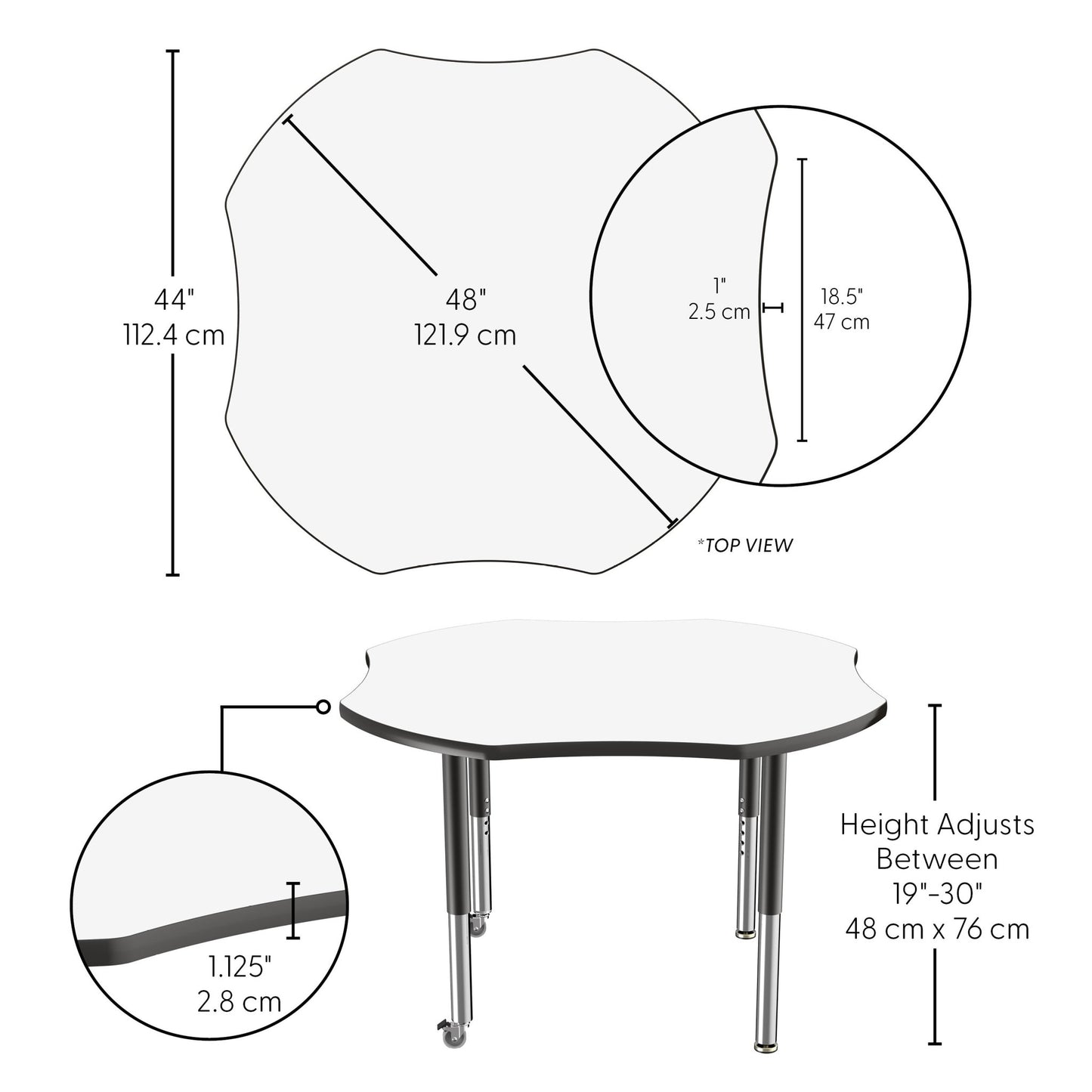 FDP 48" x 48" Clover Dry - Erase Activity Table with Adjustable Super Legs (FDP - 10236 - XX) - SchoolOutlet