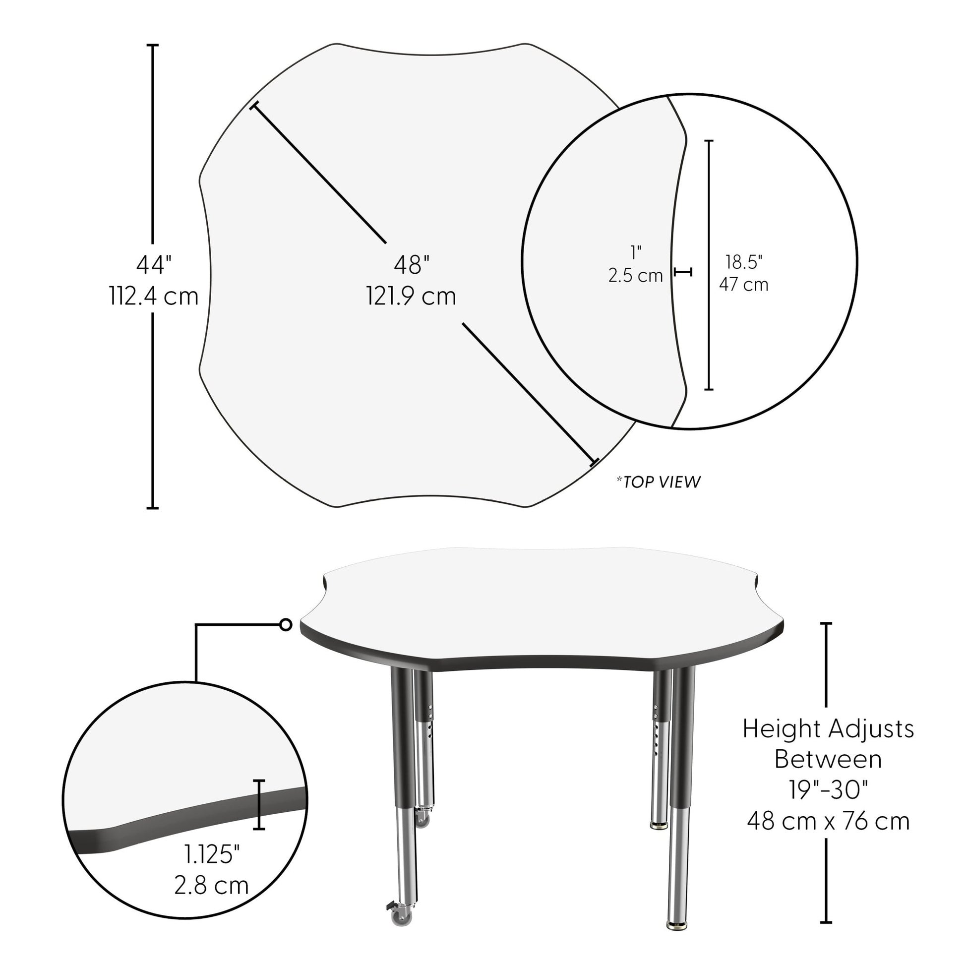 FDP 48" x 48" Clover Dry - Erase Activity Table with Adjustable Super Legs (FDP - 10236 - XX) - SchoolOutlet