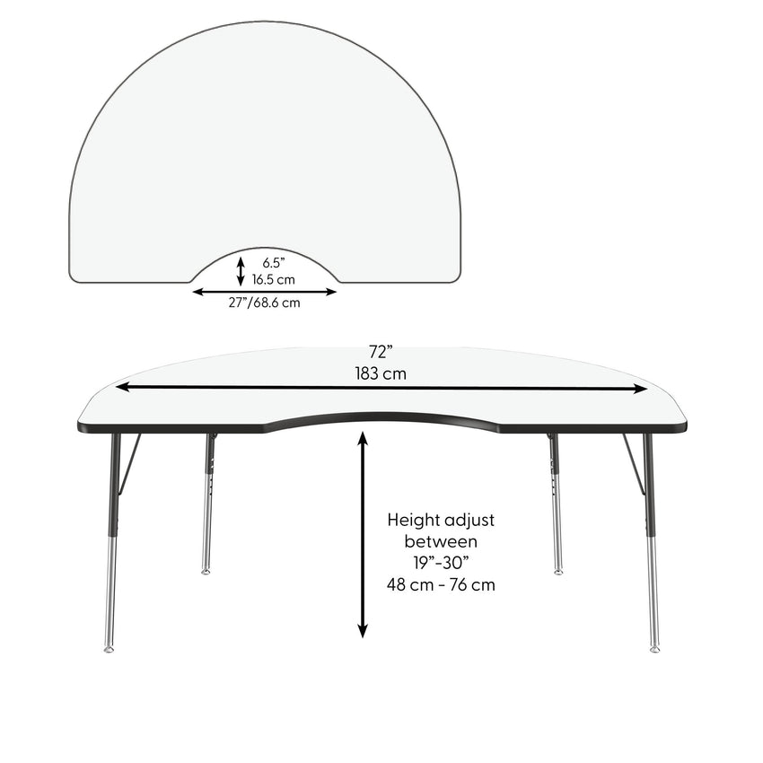FDP 48" x 72" Kidney Dry - Erase Activity Table with Adjustable Standard Swivel Glide Legs (FDP - 10237 - XX) - SchoolOutlet